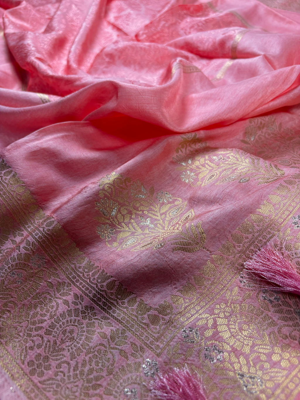 Pink Banarasi Semi Katan Jamdani Silk Suit