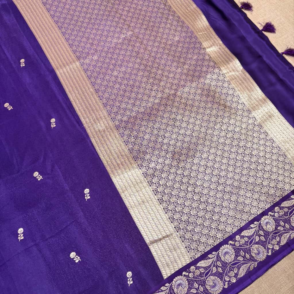 Purple Banarasi Mashru Tanchui Silk Saree