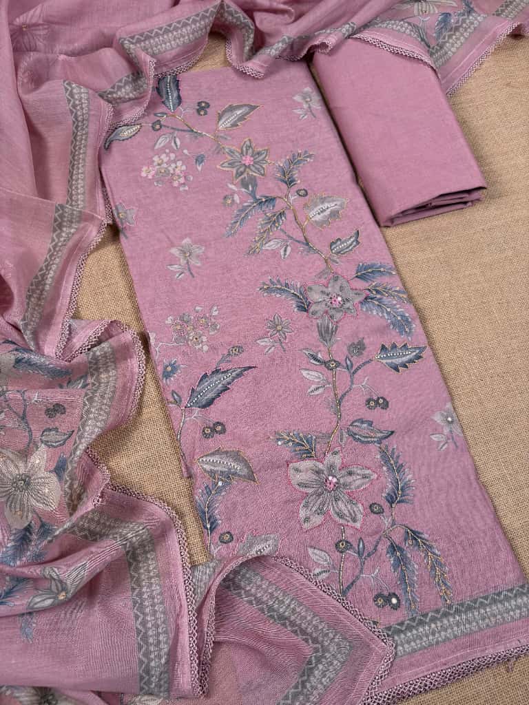 Pink Banarasi Pure Mul-Mul Silk Suit