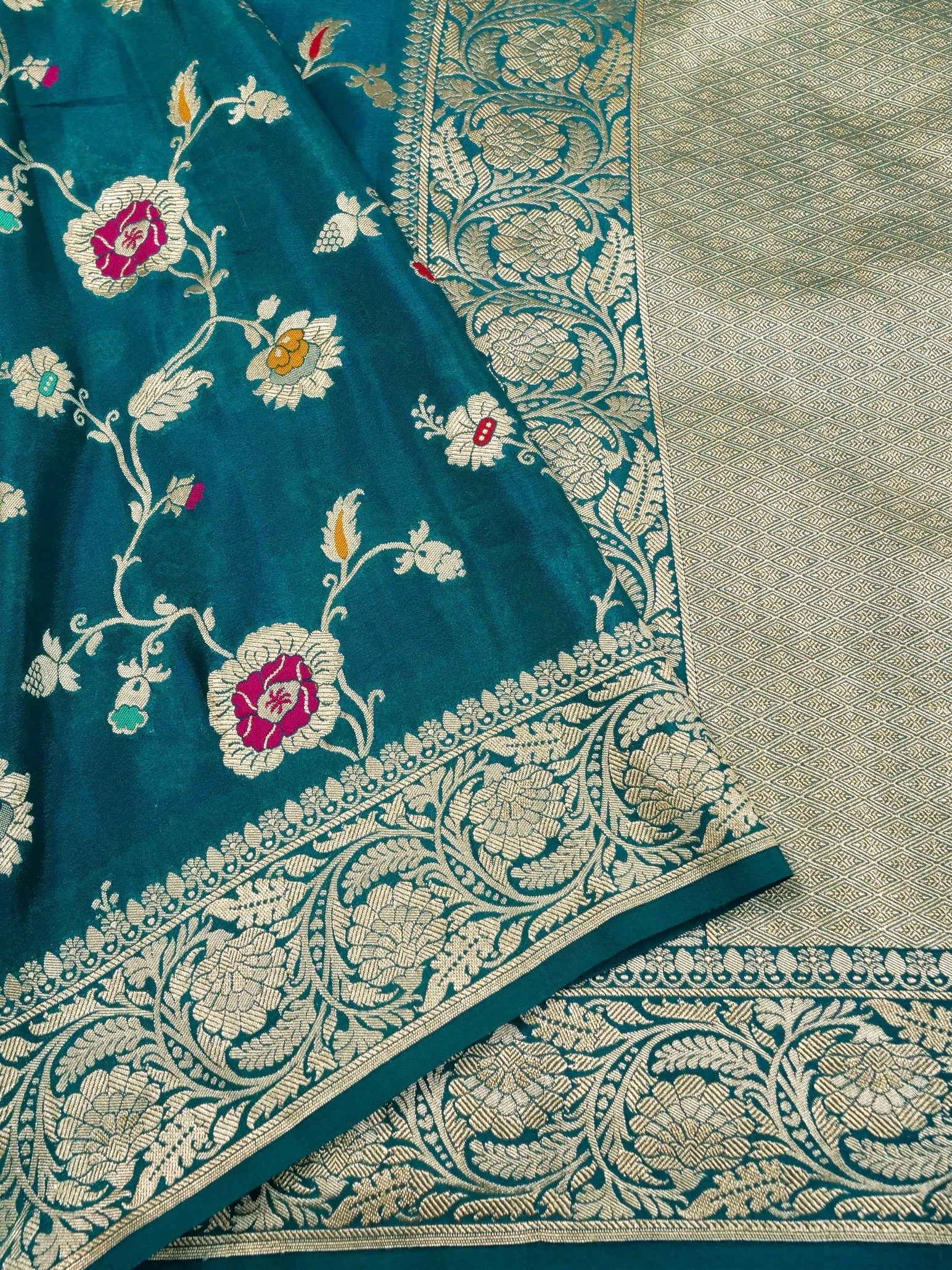 Handwoven Turquoise Blue Banarasi Khaddi Silk Saree