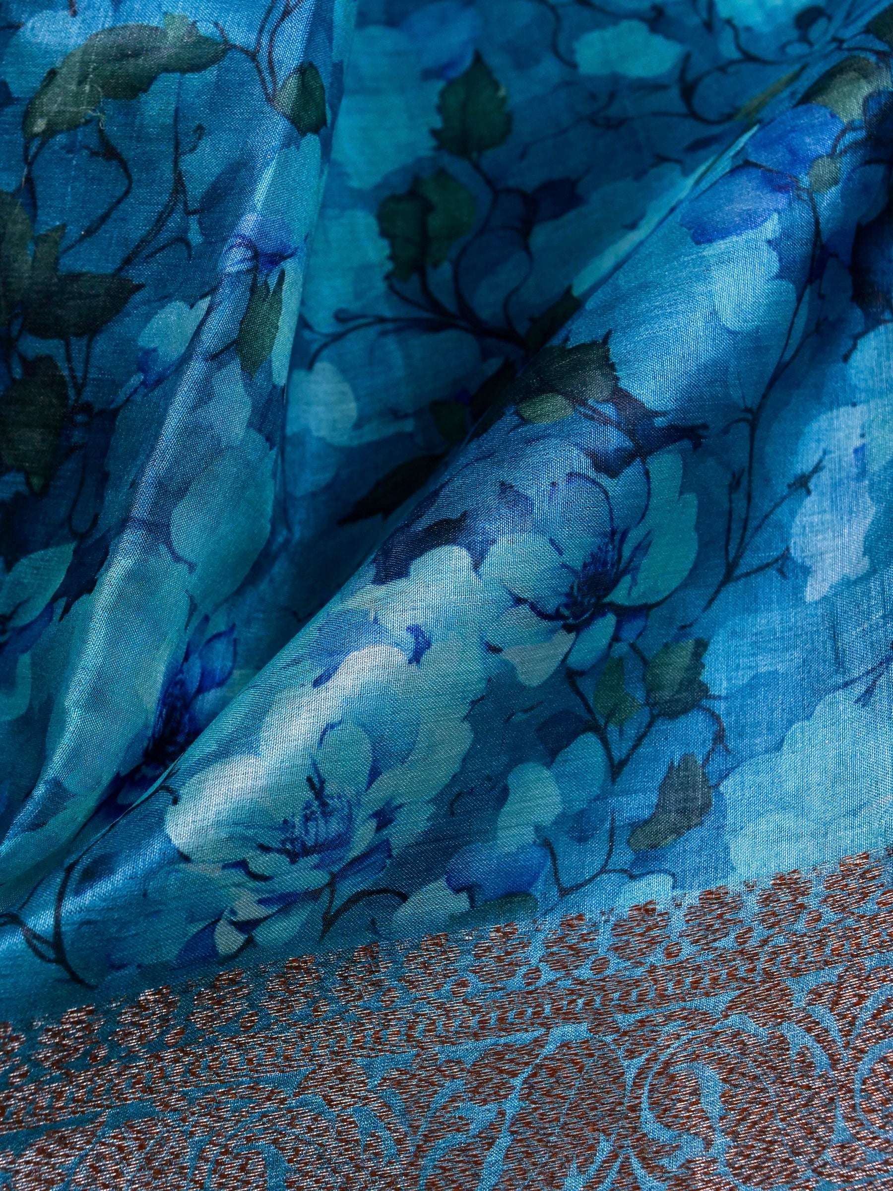 Handwoven Blue Banarasi Tussar Silk Saree
