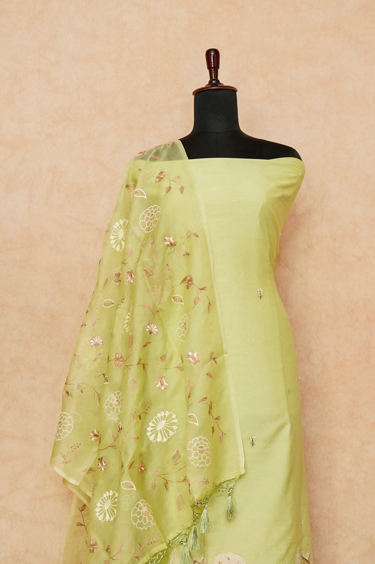 Handwoven Lime Green Pure Cotton Suit