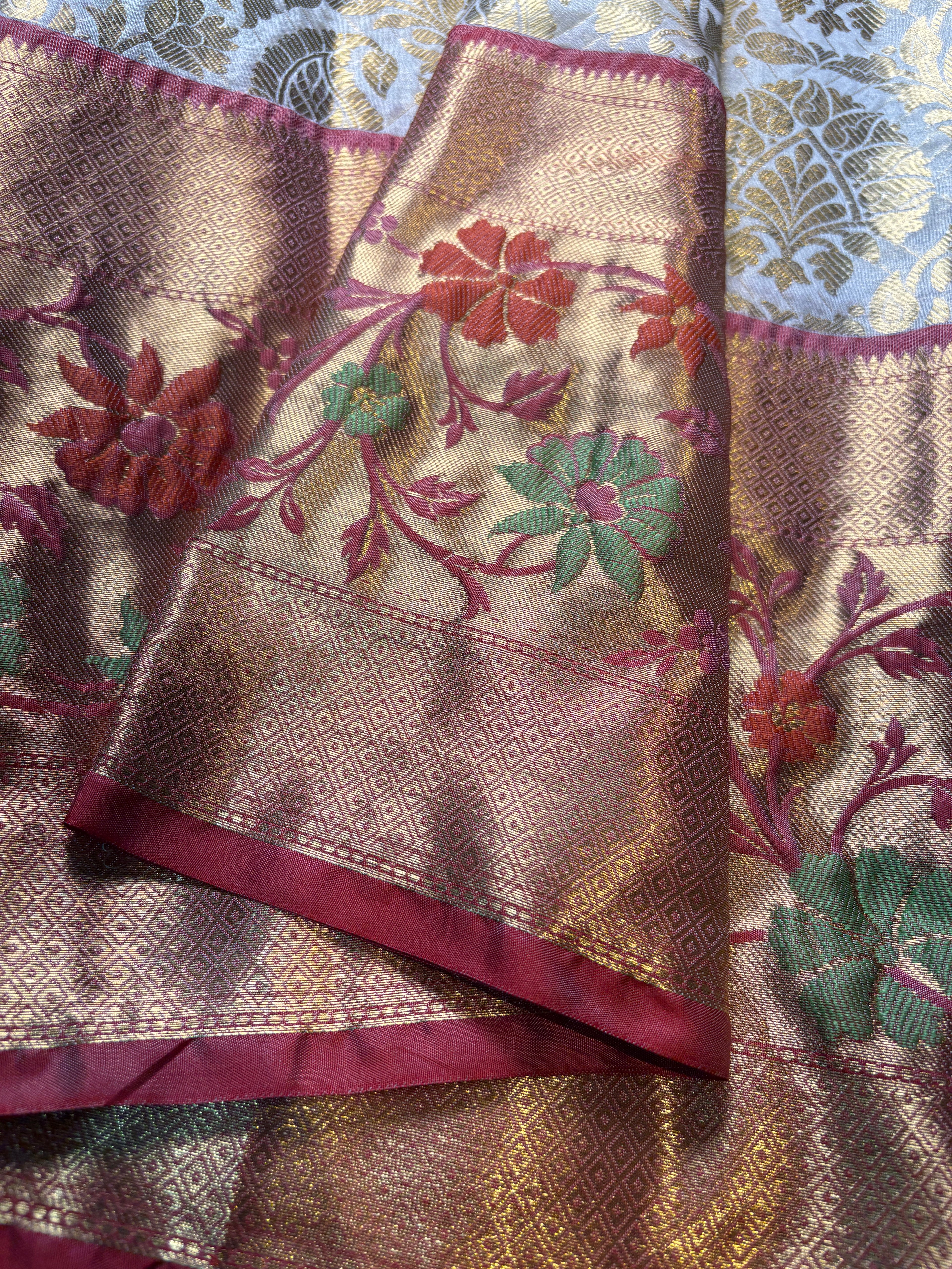 Contrast Banarasi Fancy Katan Brocade Meena Saree