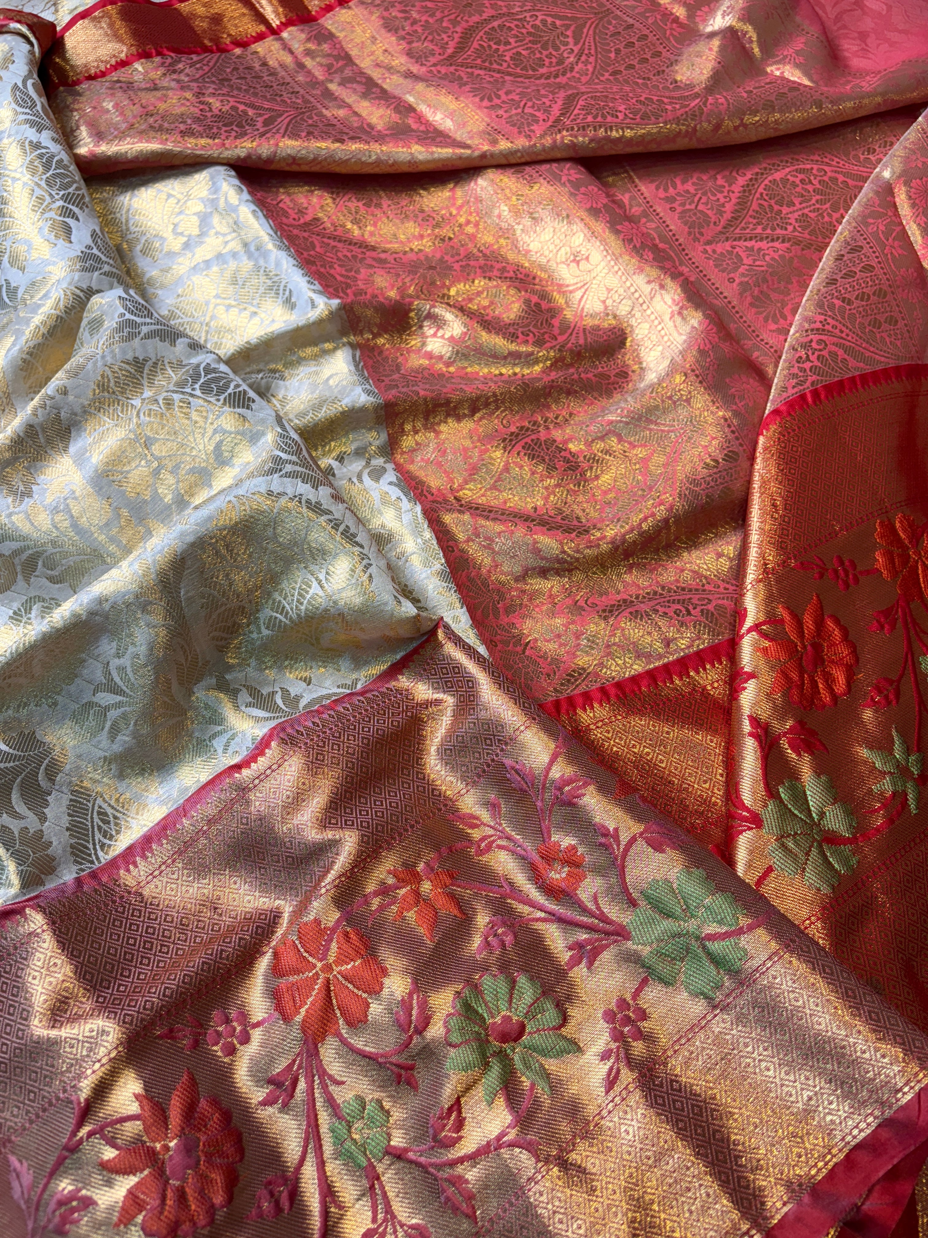 Contrast Banarasi Fancy Katan Brocade Meena Saree