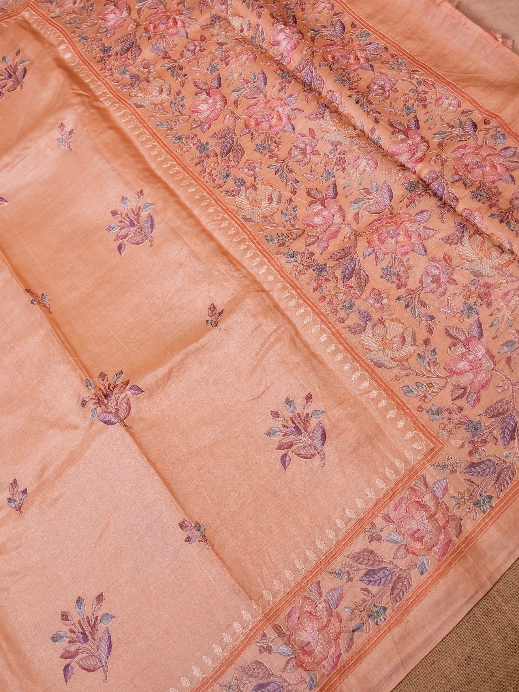 Handwoven Peach Banarasi Tussar Silk Saree