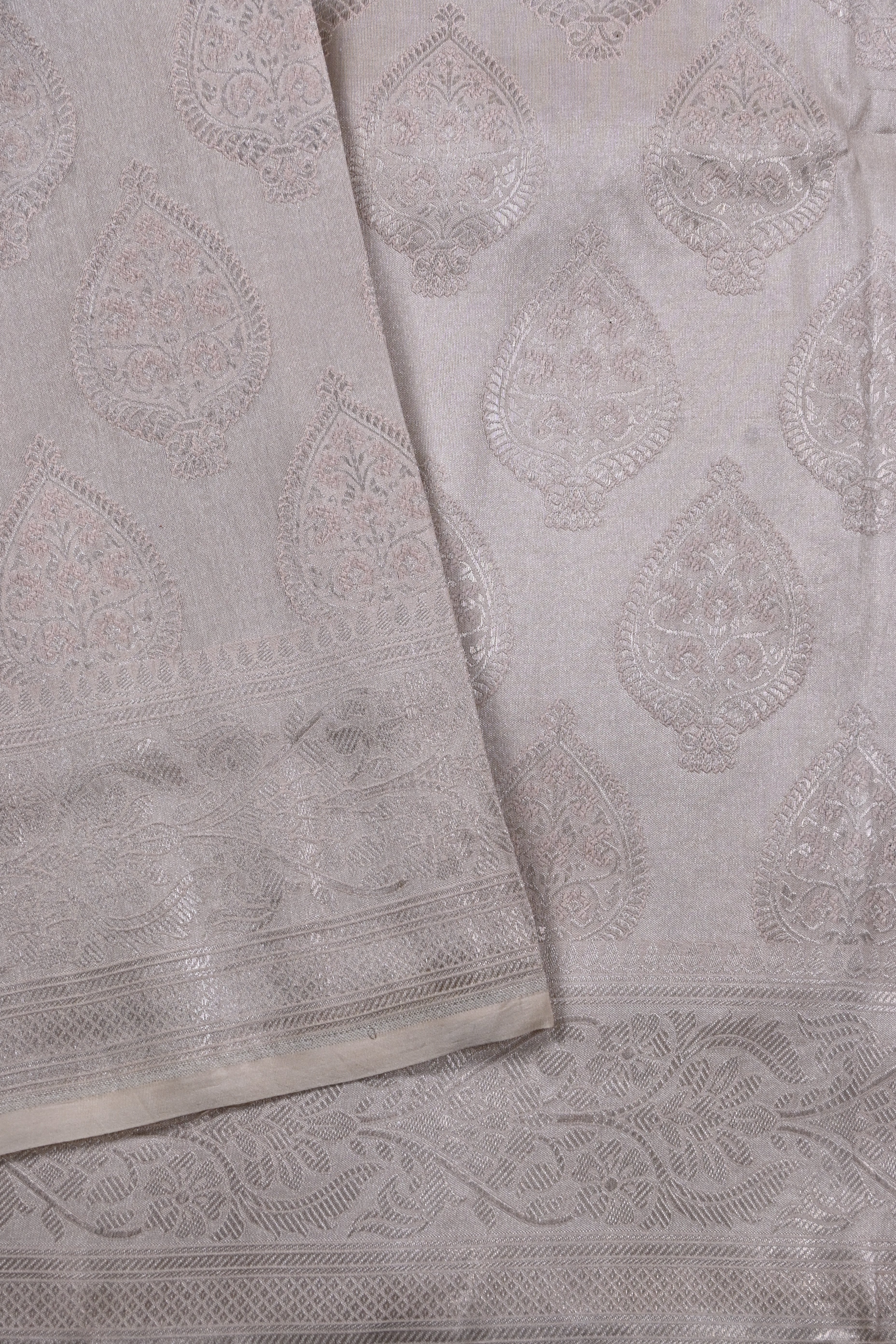 Light Beige Pure Banarasi Katan Tissue Silk Saree