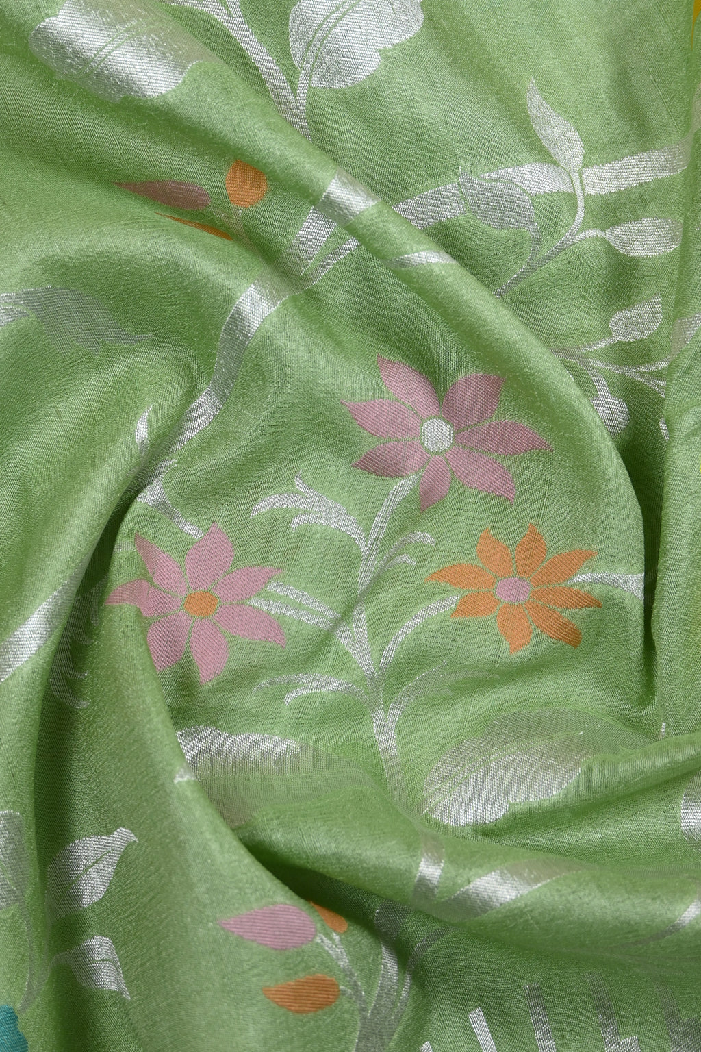Baby Green Pure Banarasi Tussar Georgette Saree