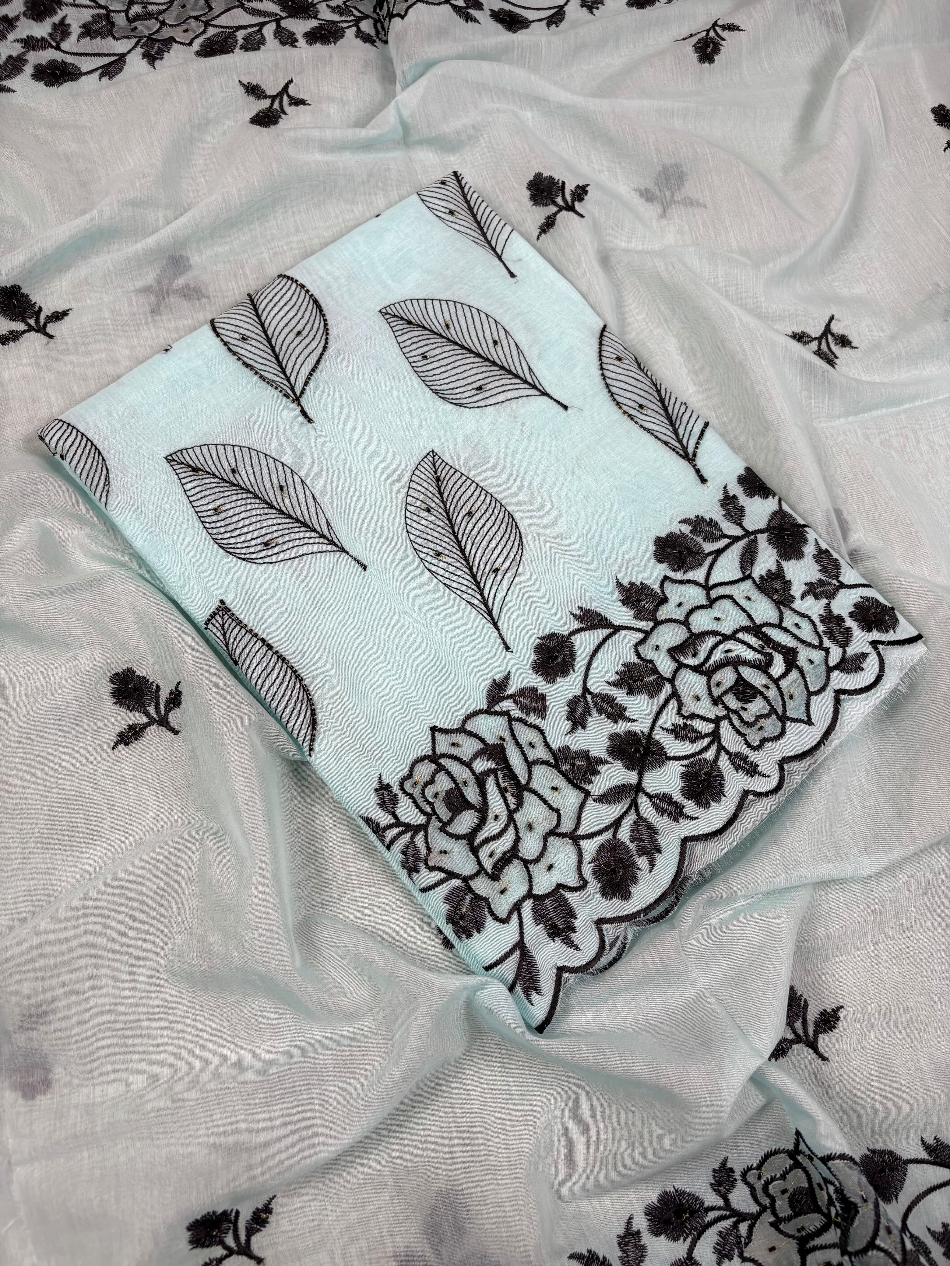 Sky Blue Banarasi Mul-Mul Suit