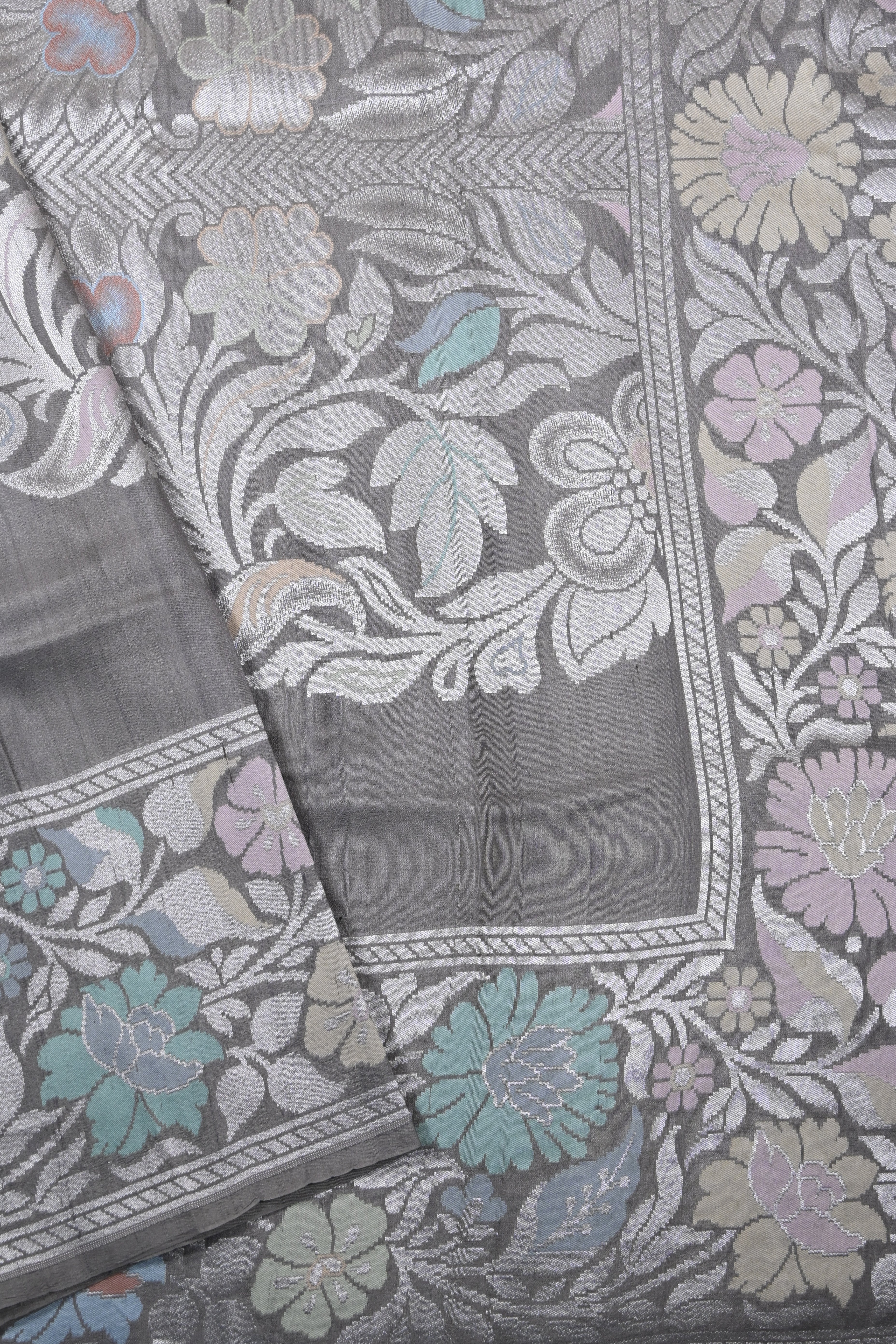 Grey Pure Banarasi Tussar Georgette Silk Saree