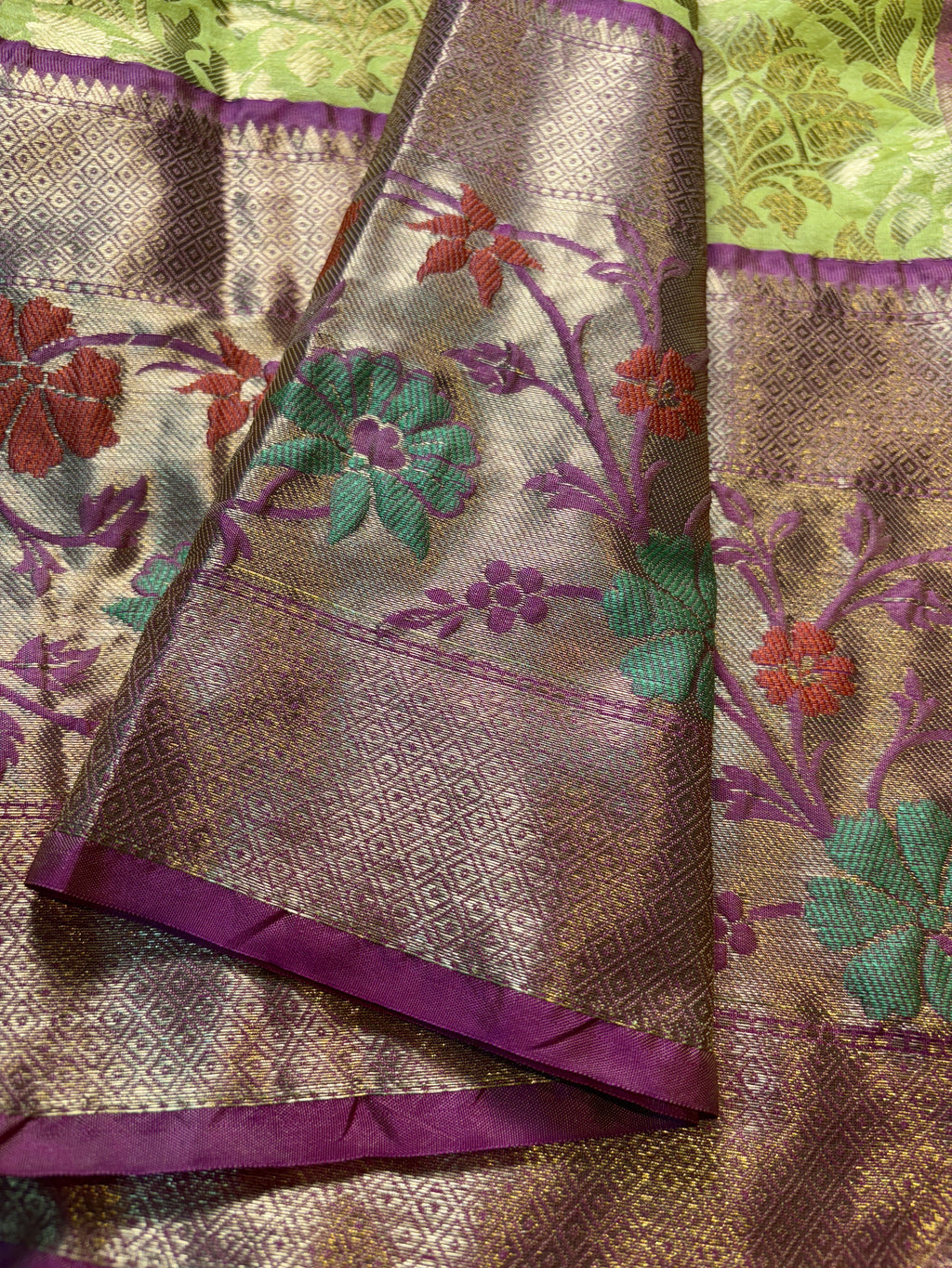 Contrast Banarasi Fancy Katan Brocade Meena  Silk Saree