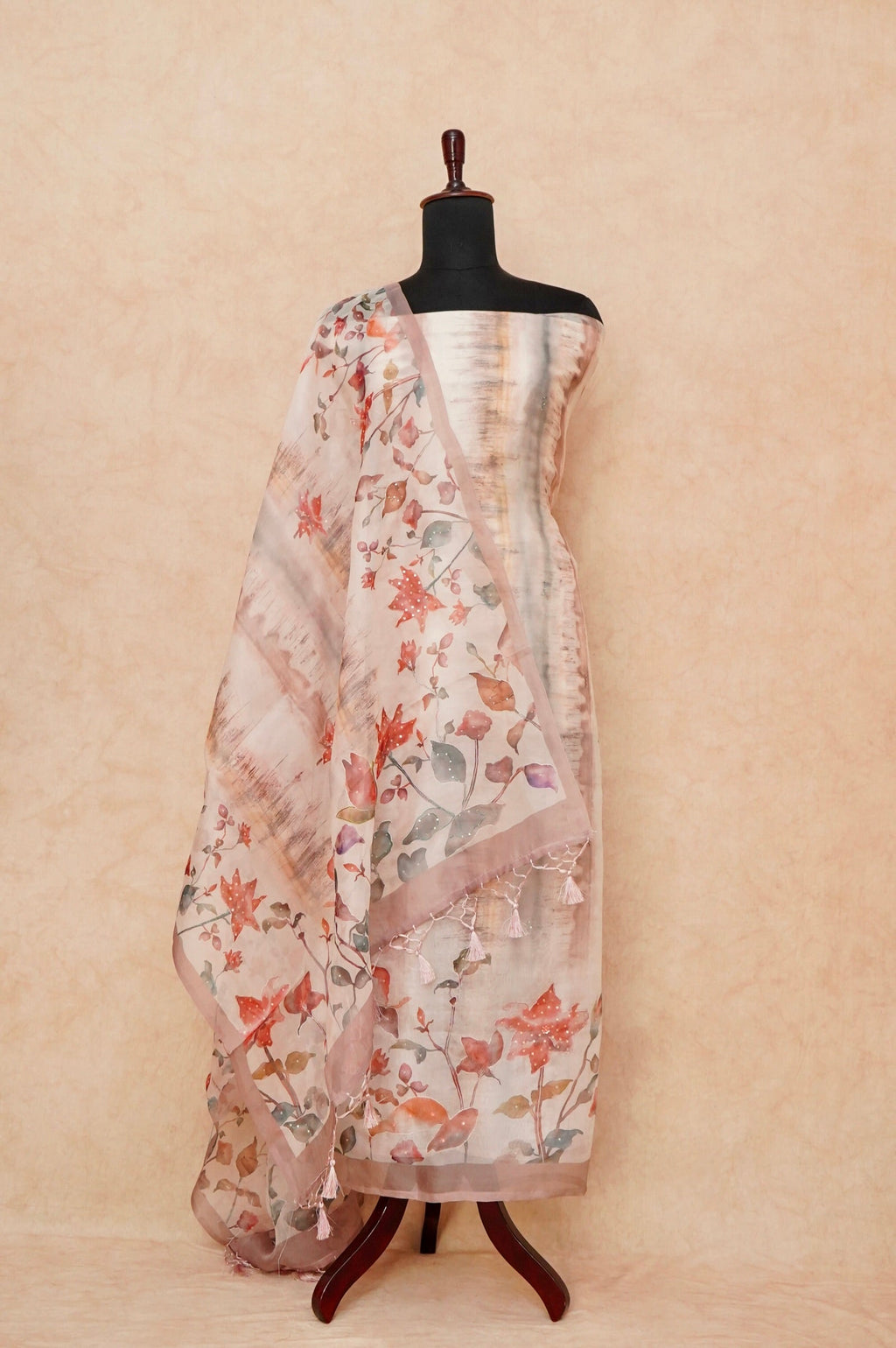 Handwoven Peach Banarasi Organza Silk Suit