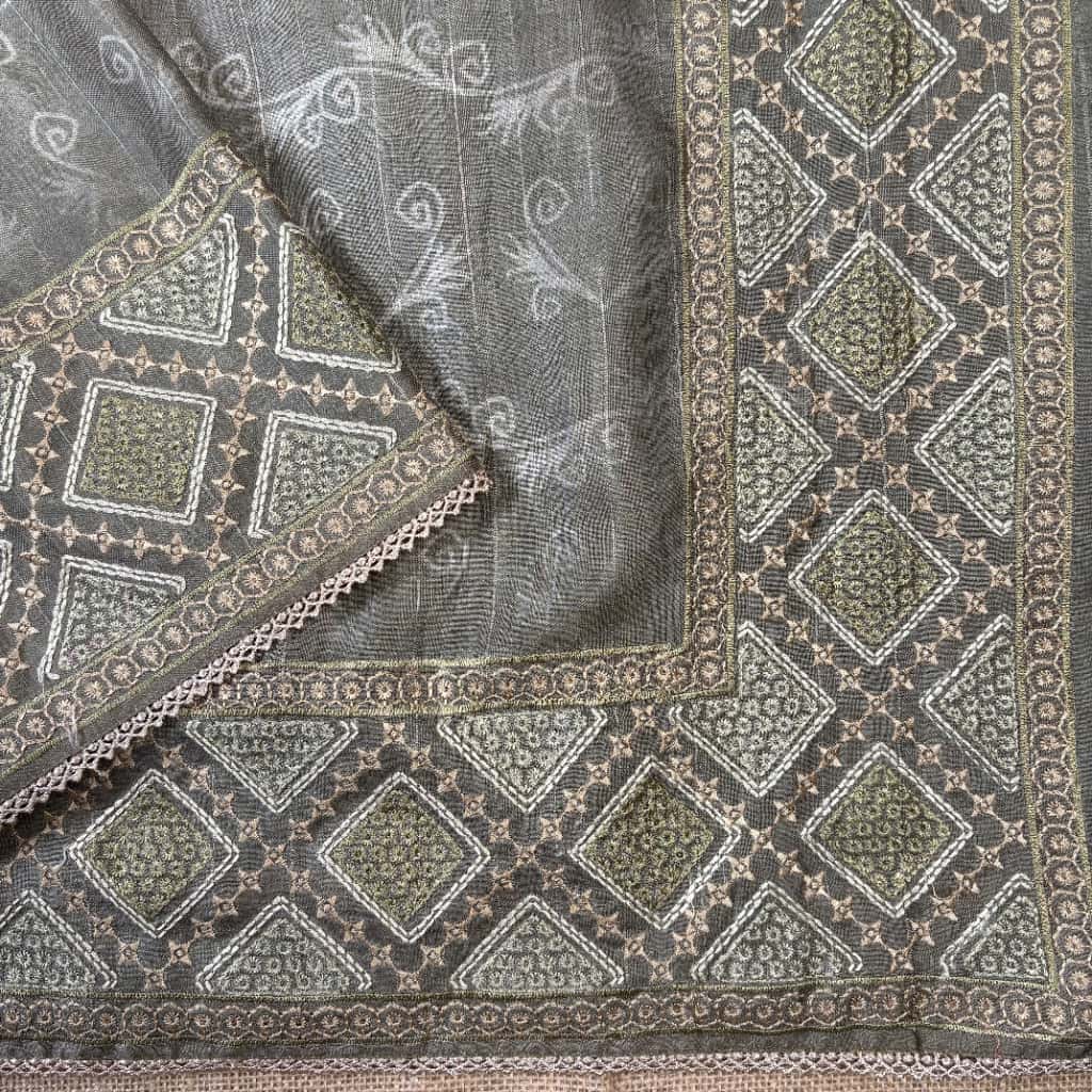 Grey Banarasi Tussar Matka Silk Saree