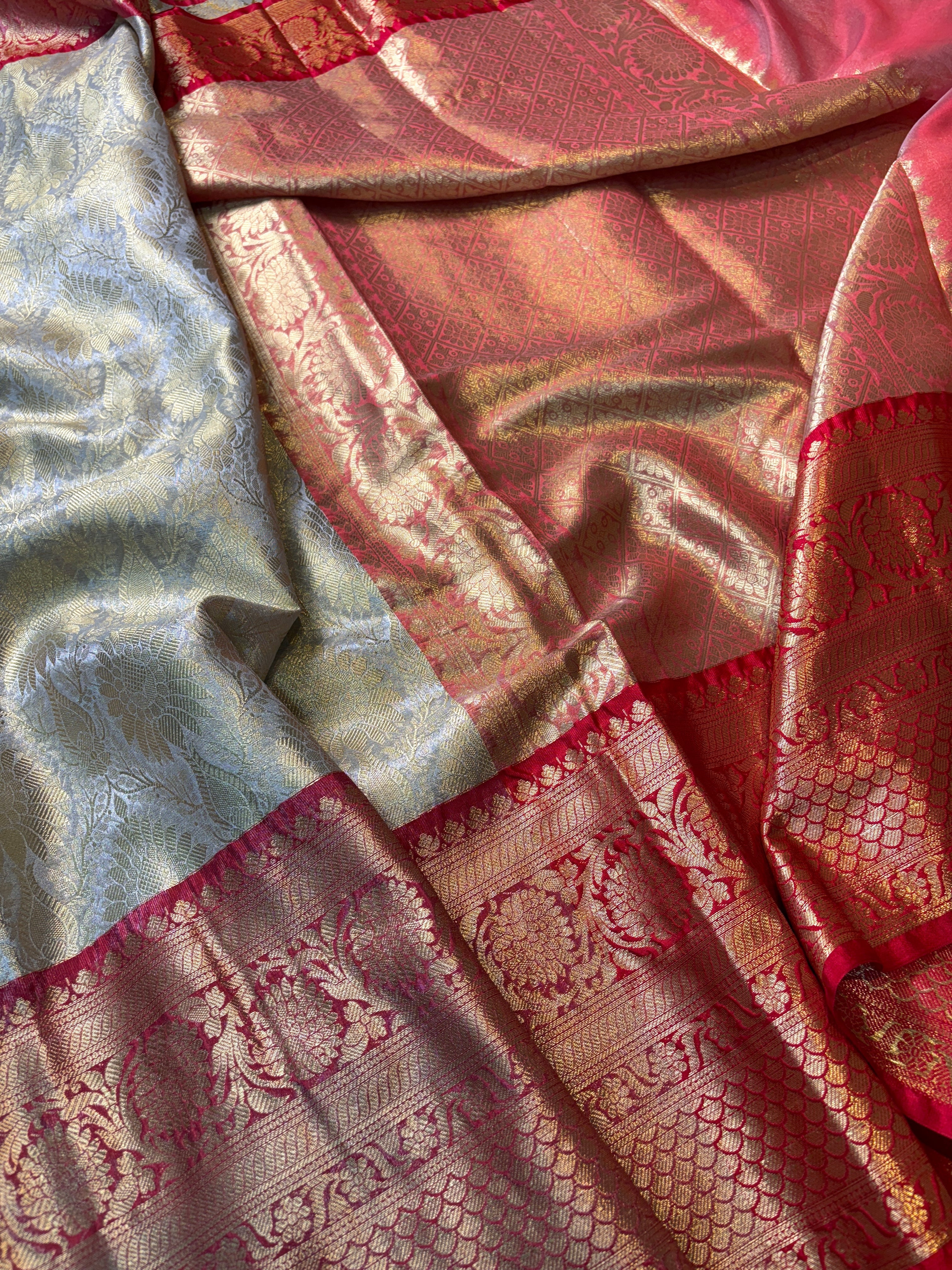 Contrast Banarasi Fancy Katan Tissue Brocade Silk Saree
