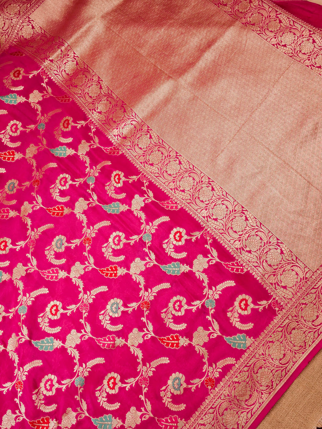 Handwoven Pink Banarasi Khaddi Silk Saree