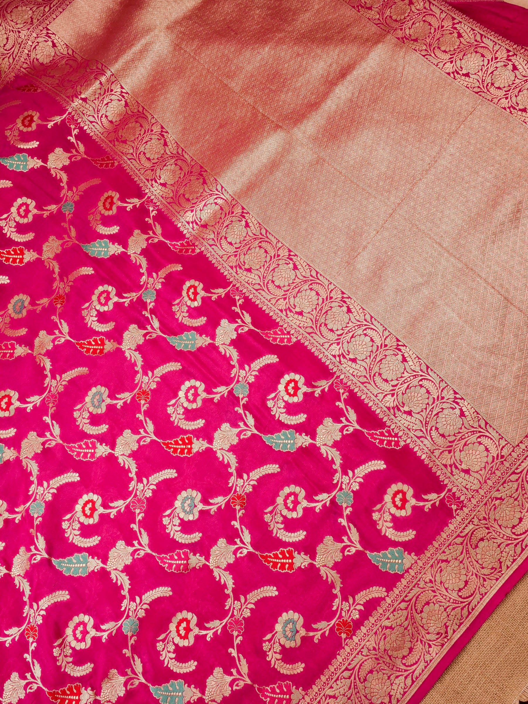 Handwoven Pink Banarasi Khaddi Silk Saree