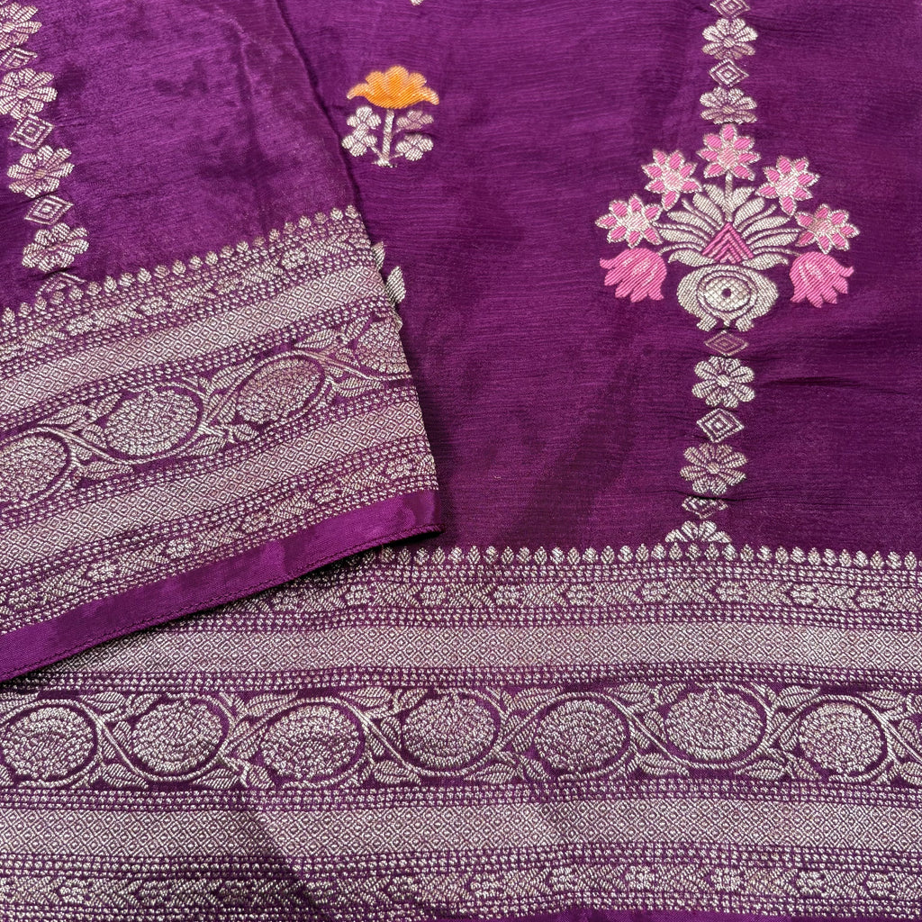 Wine Banarasi Chinon Georgette Silk Saree