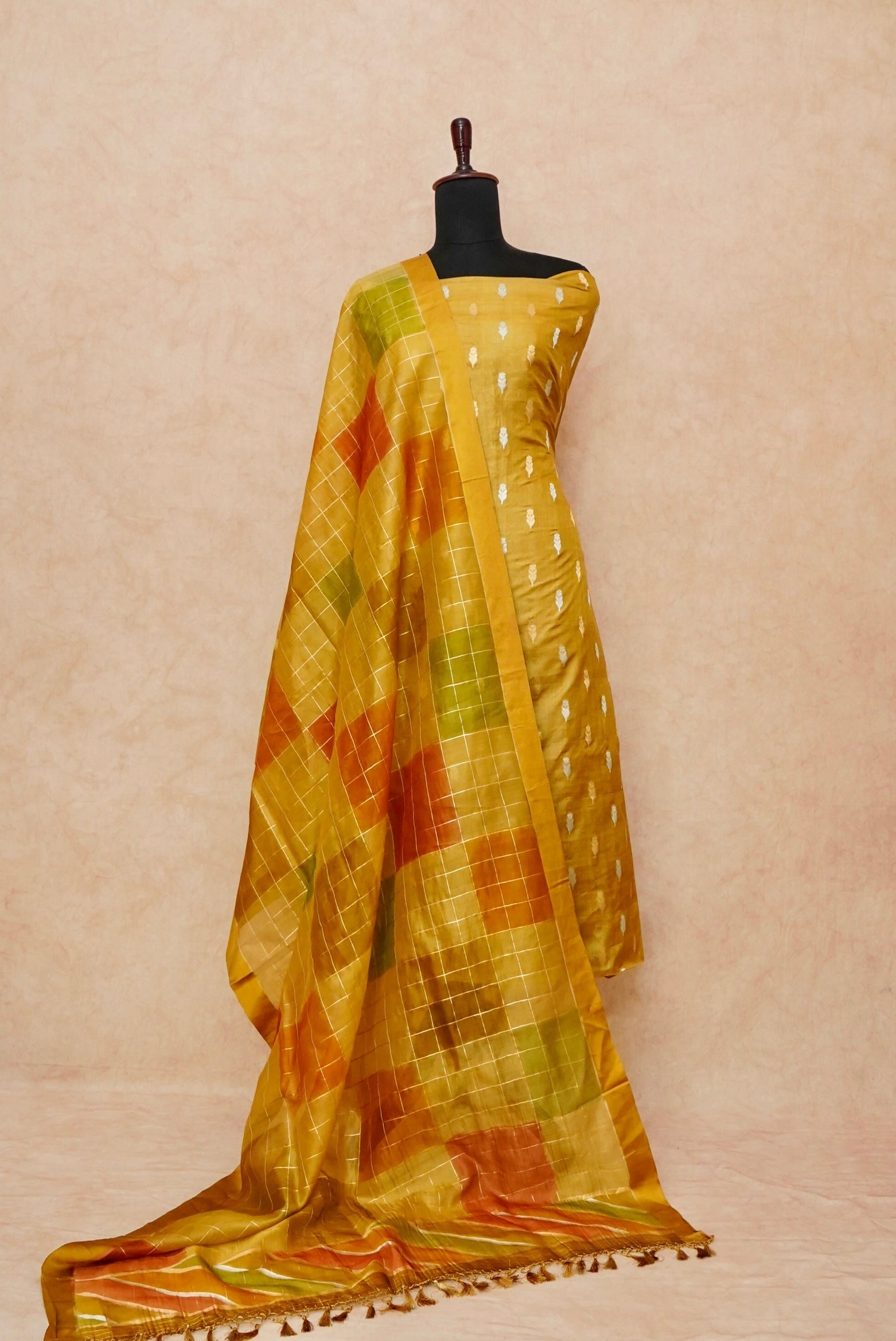 Handwoven Yellow Banarasi Tussar Silk Suit