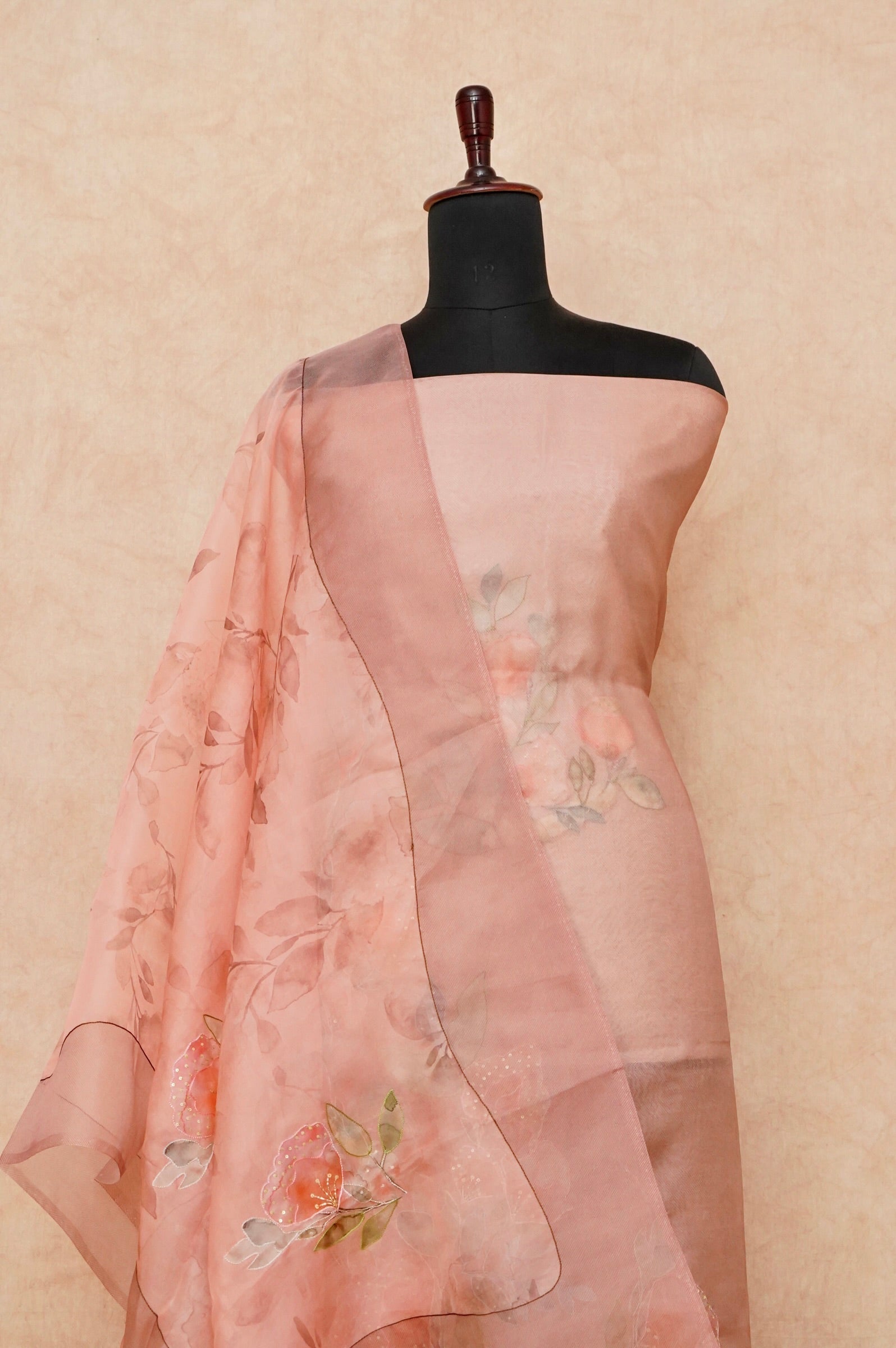 Handwoven Peach Banarasi Organza Silk Suit