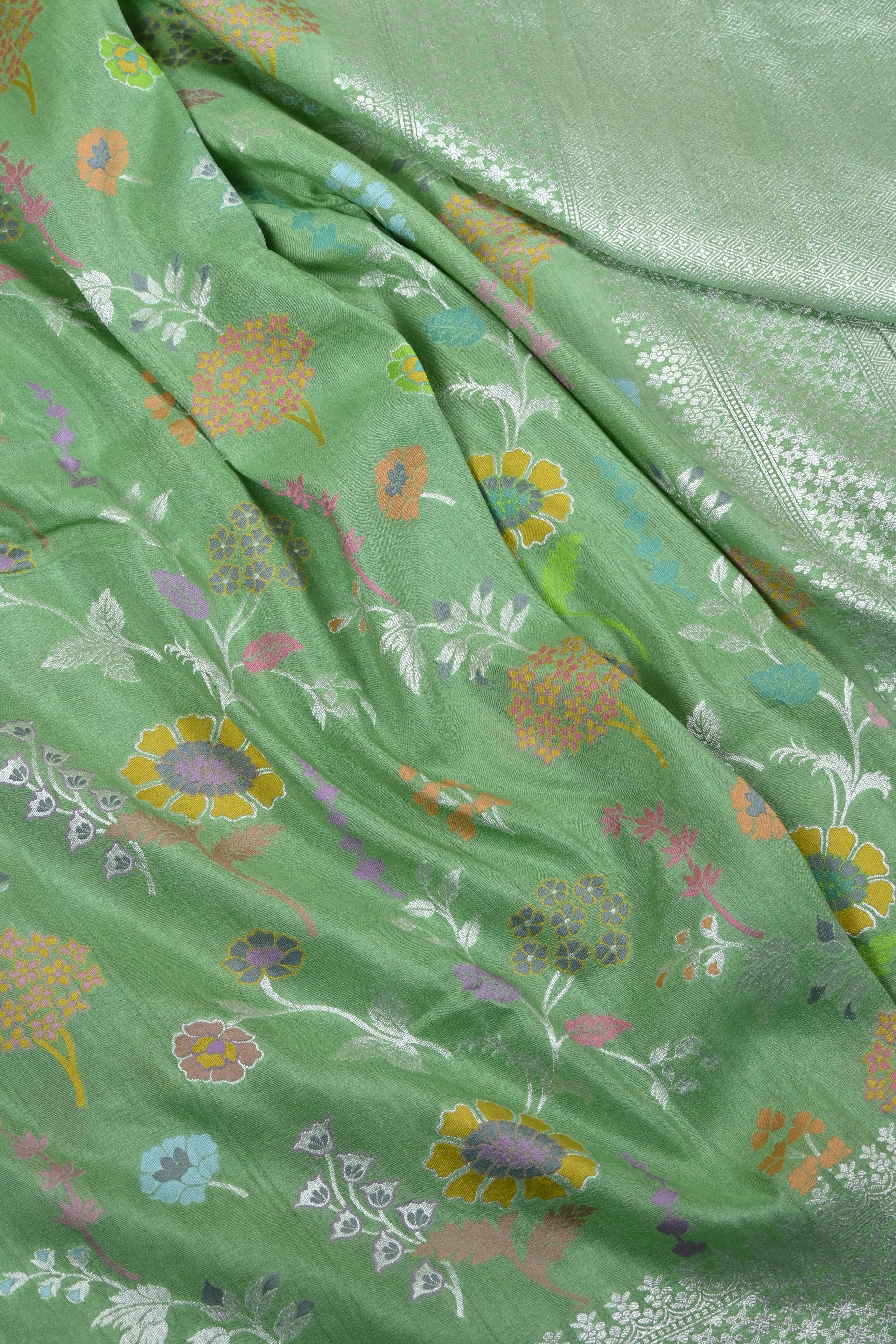 Burnt Green Pure Banarasi Tussar Georgette Saree