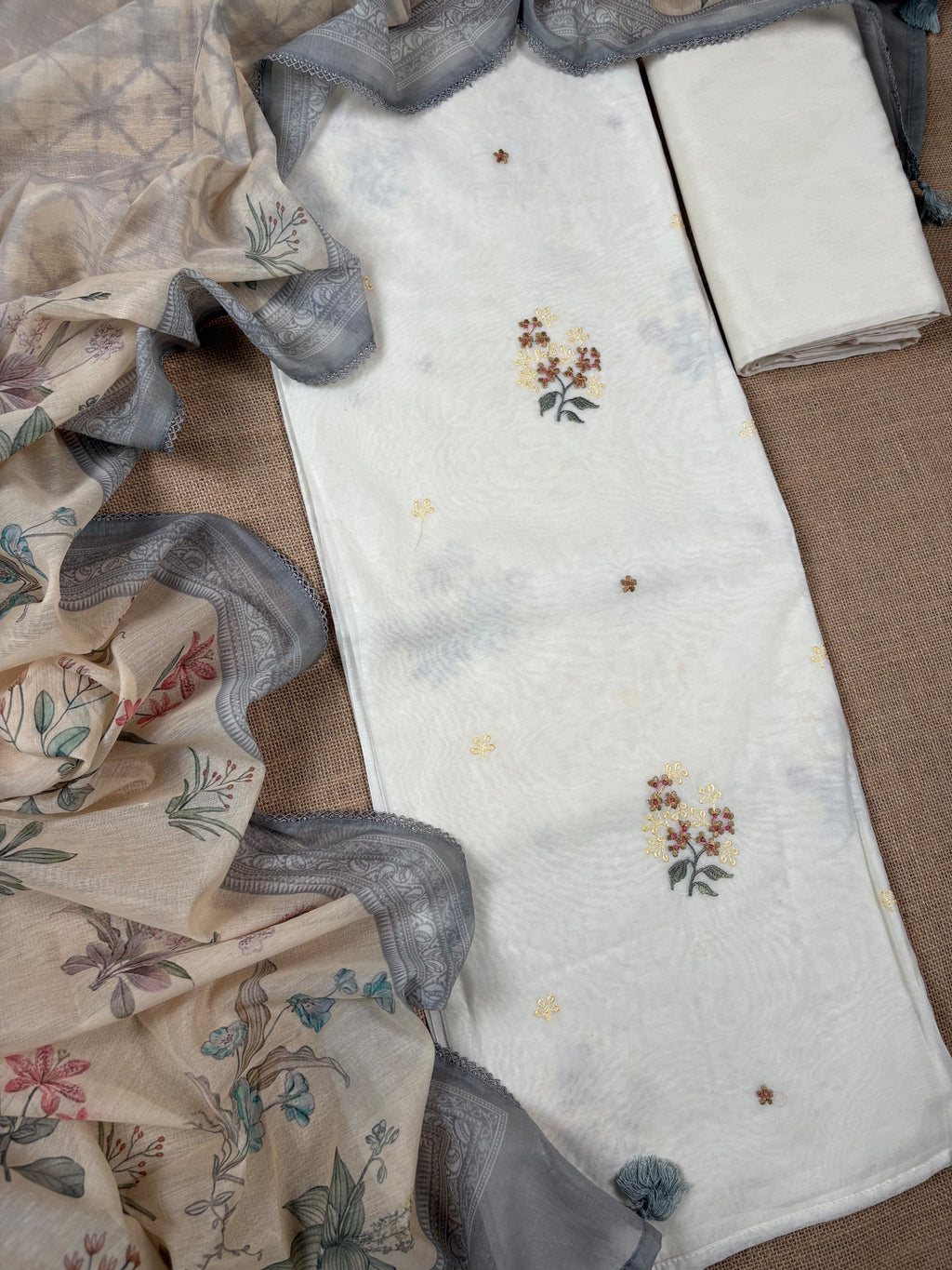 White Banarasi Tissue Silk Suit