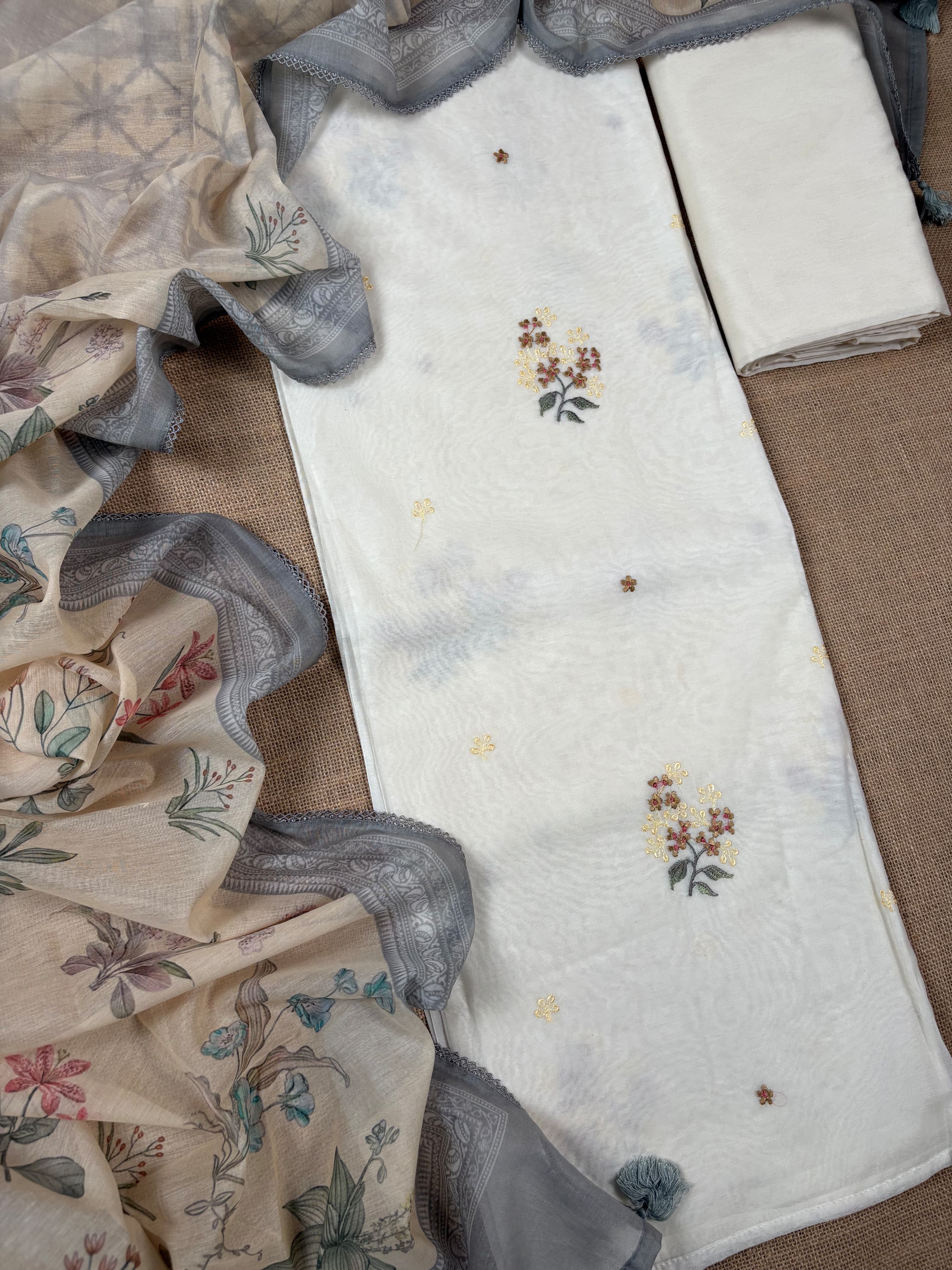 White Banarasi Tissue Silk Suit