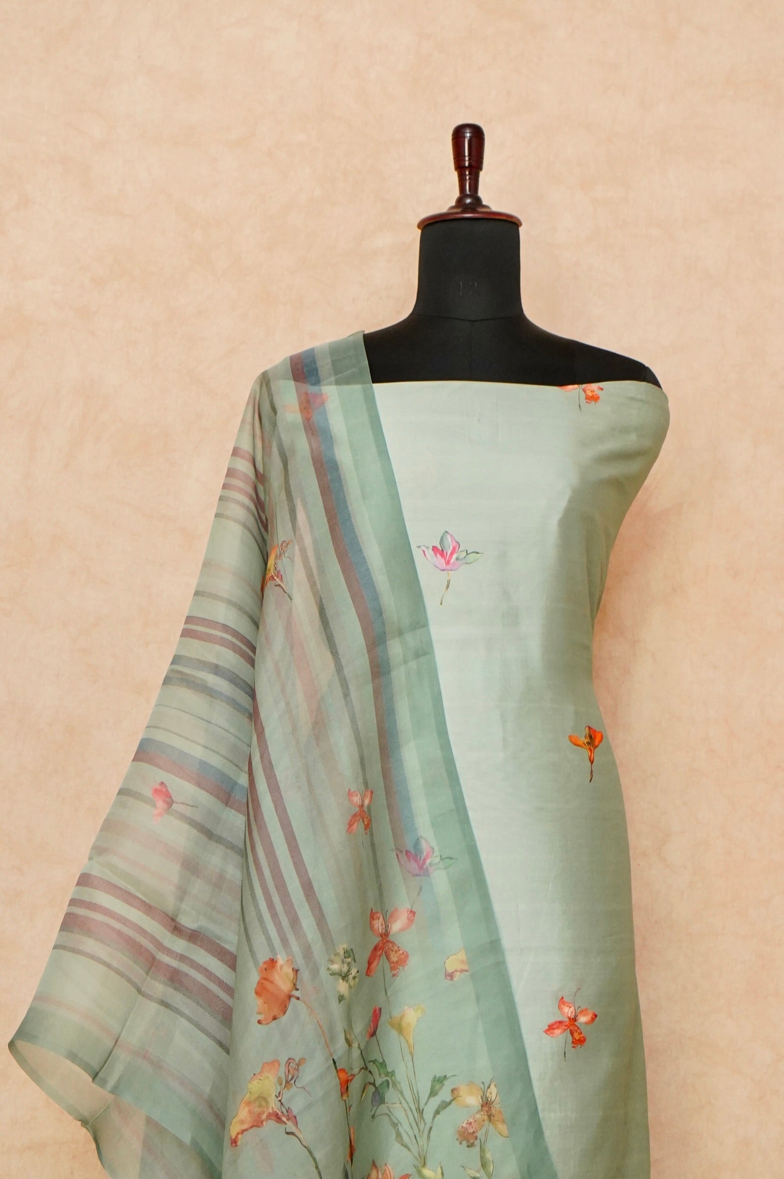Handwoven Sea Green Banarasi Chiniya Silk Suit