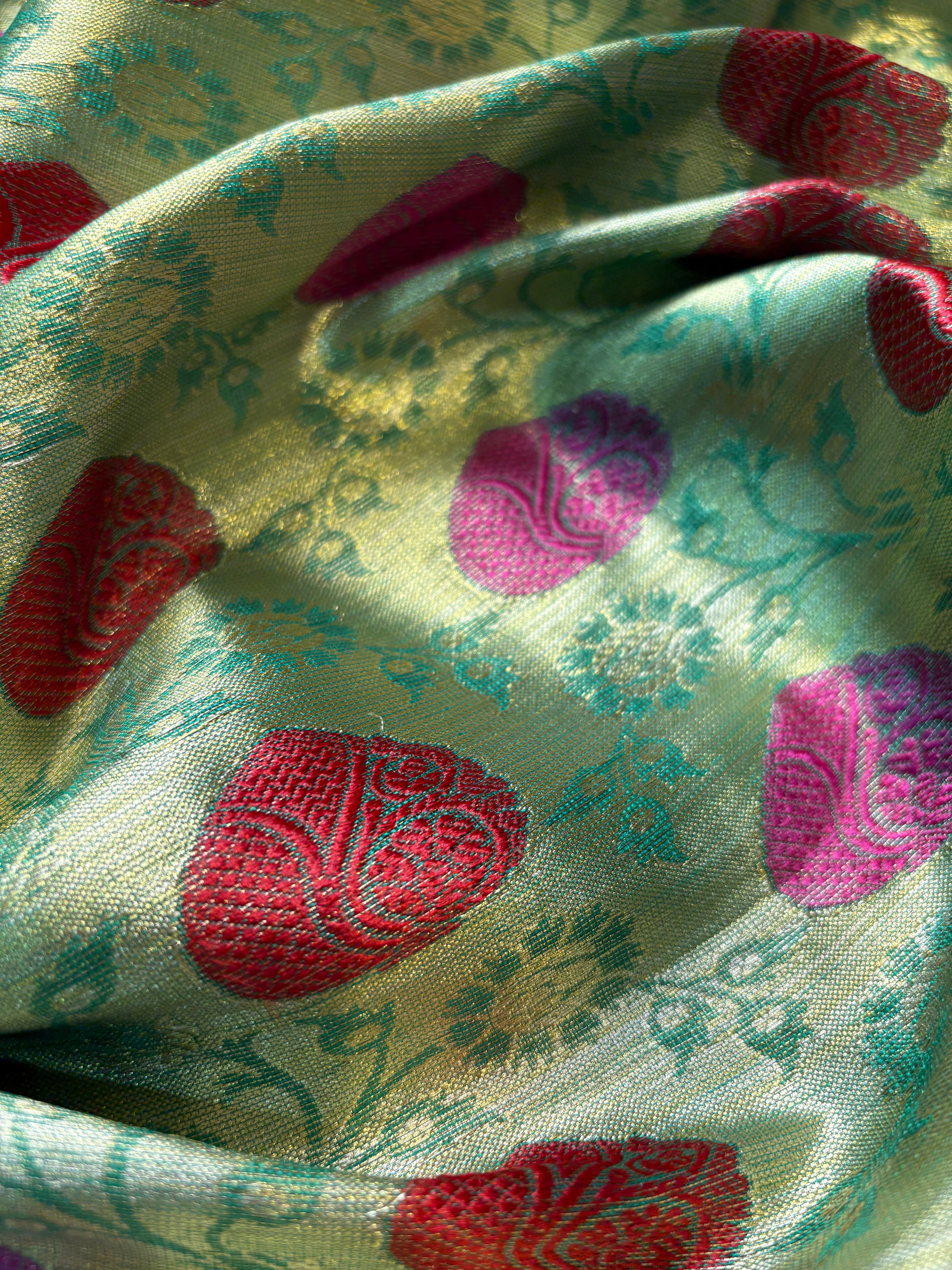 Green Banarasi Katan Tissue Meena Silk Saree