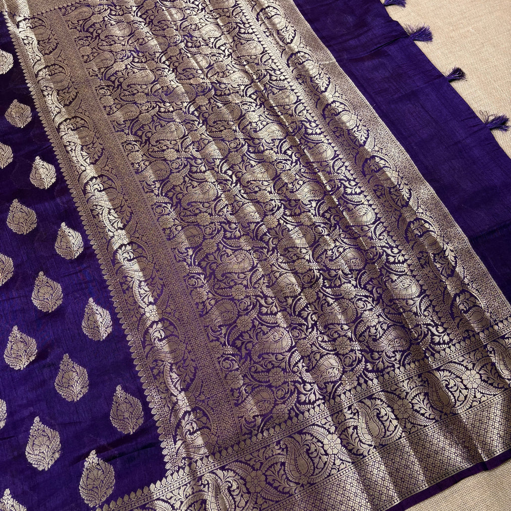 Purple Banarasi Katan Chanderi Silk Saree
