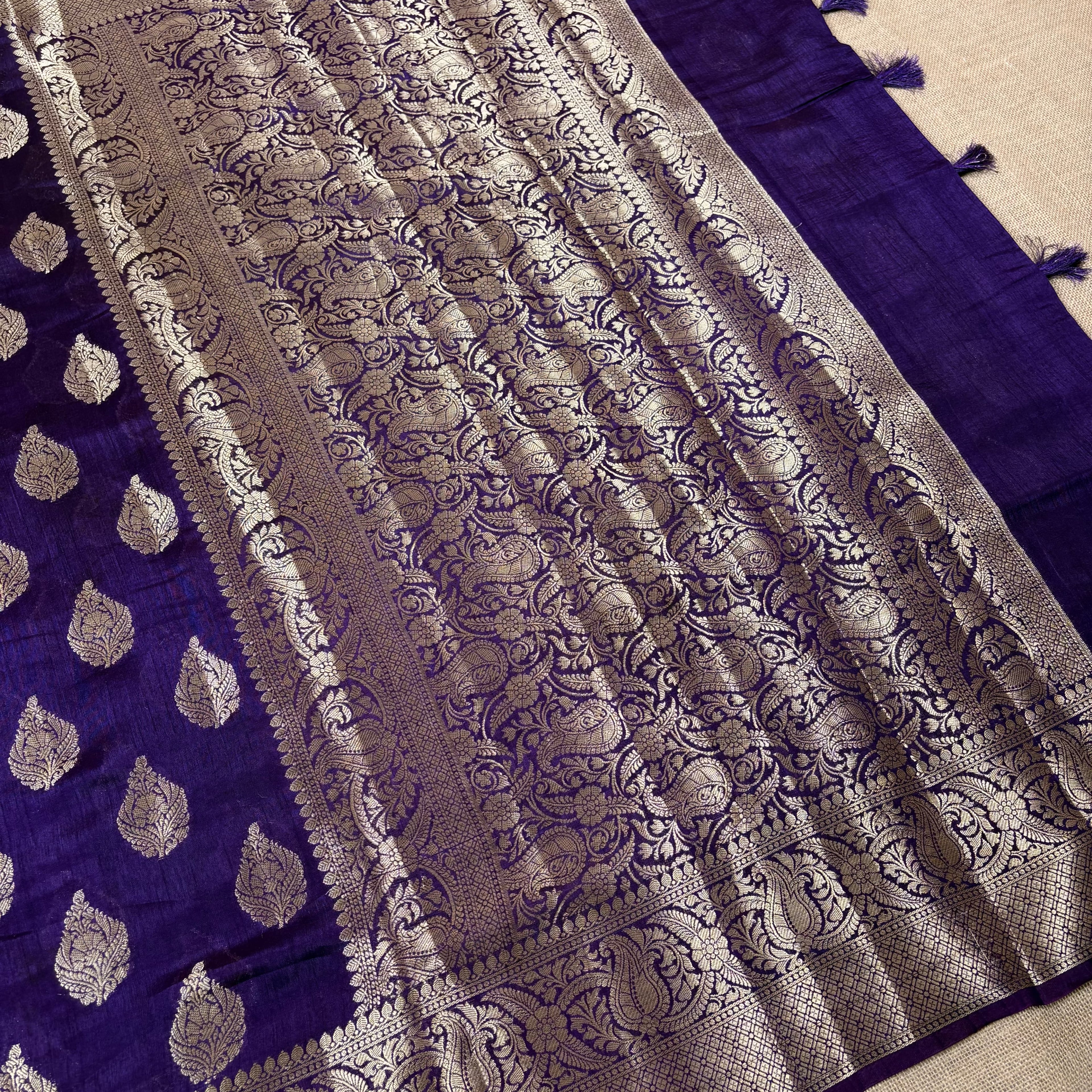 Purple Banarasi Katan Chanderi Silk Saree