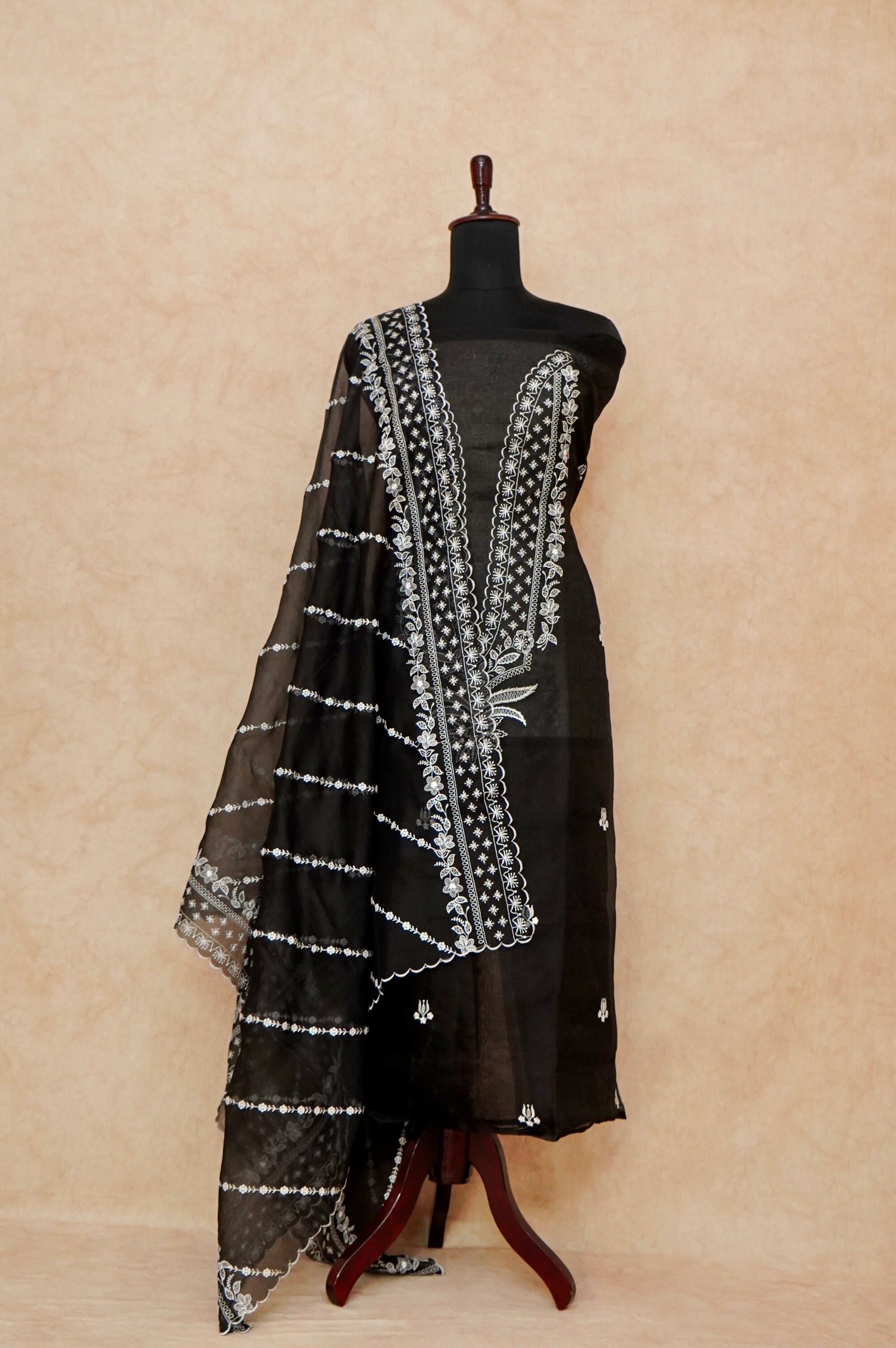Handwoven Black Banarasi Organza Silk Suit