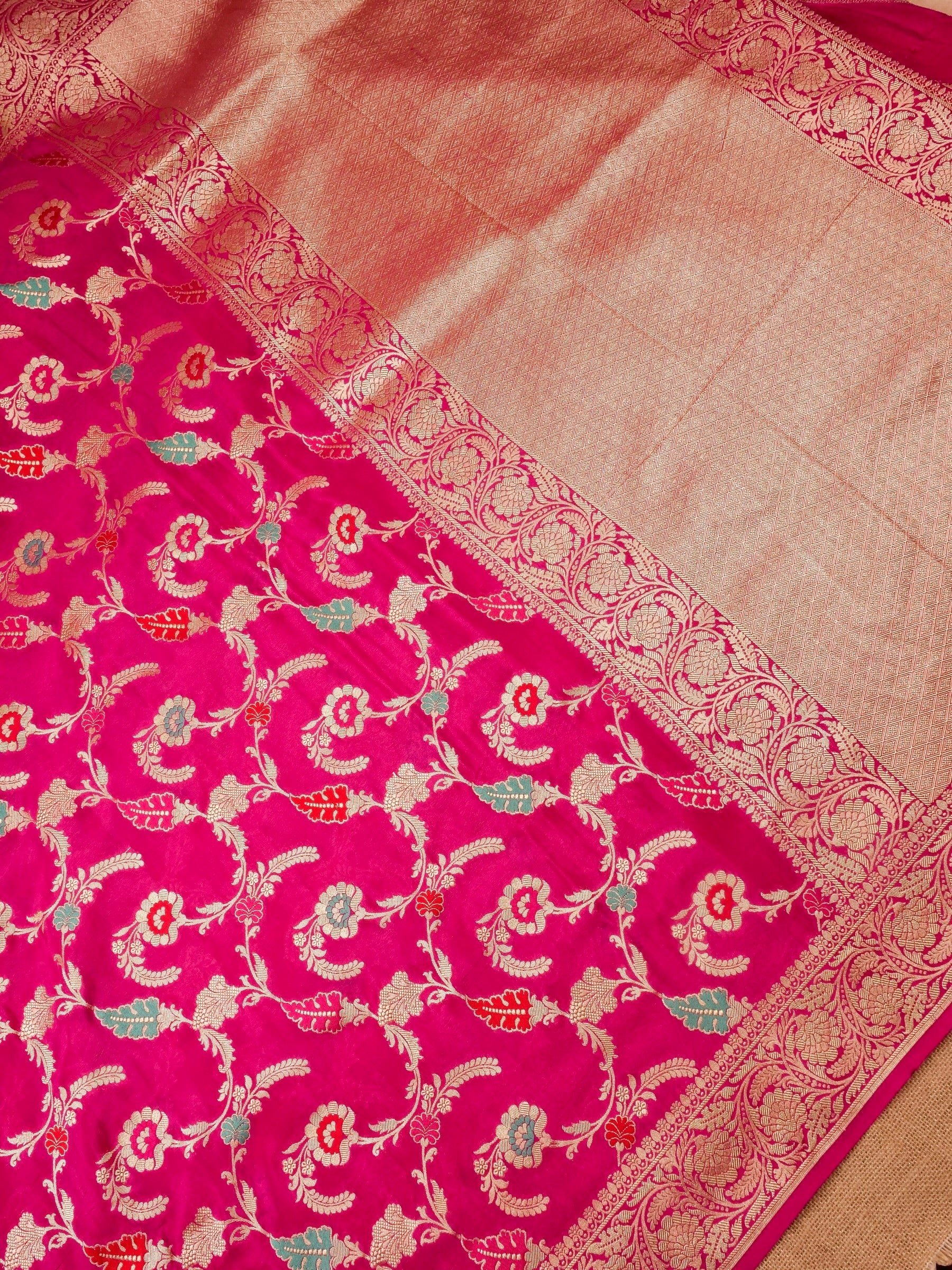 Handwoven Pink Banarasi Khaddi Silk Saree