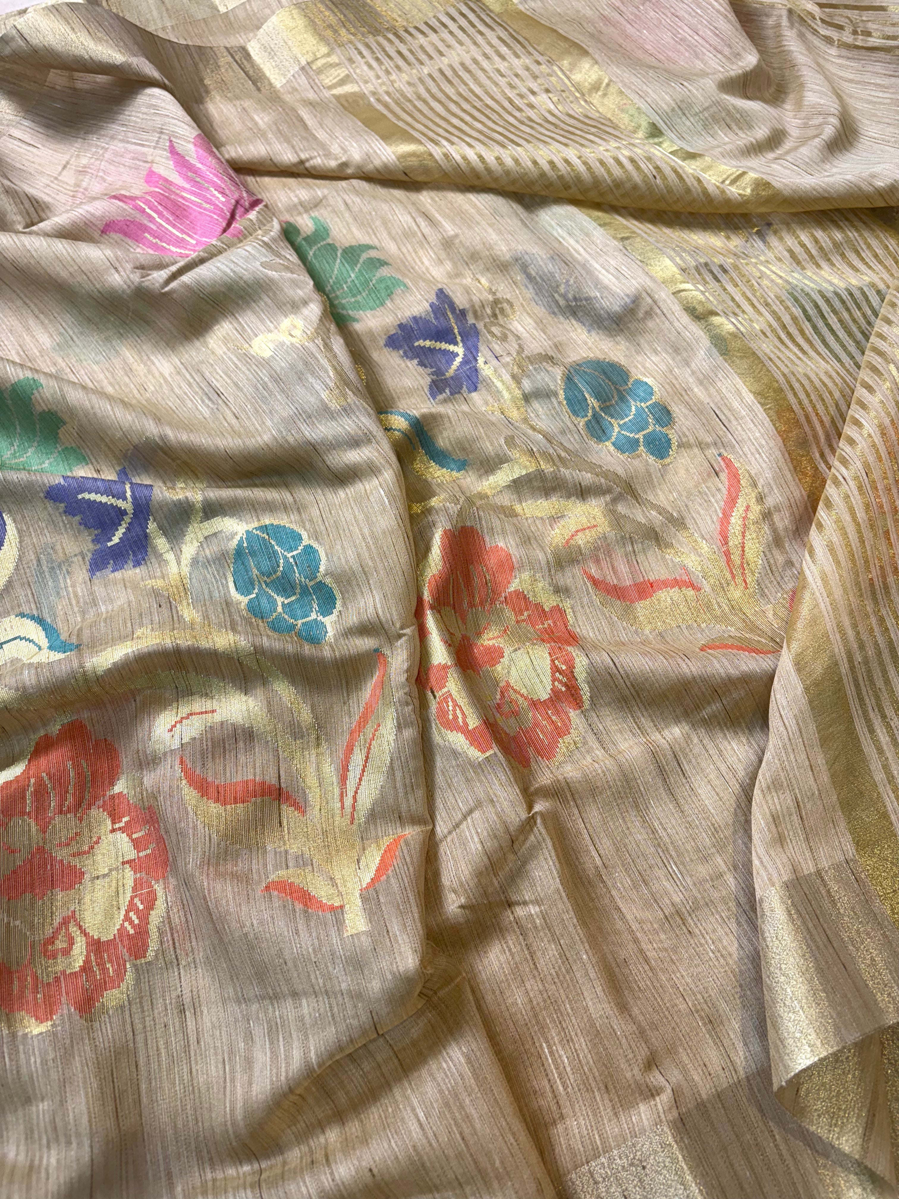 Beige Banarasi Fancy Matka Meena Saree