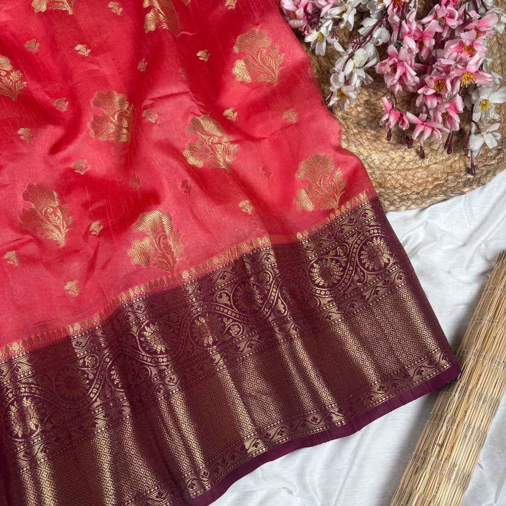 Red Banarasi Raw Silk Saree