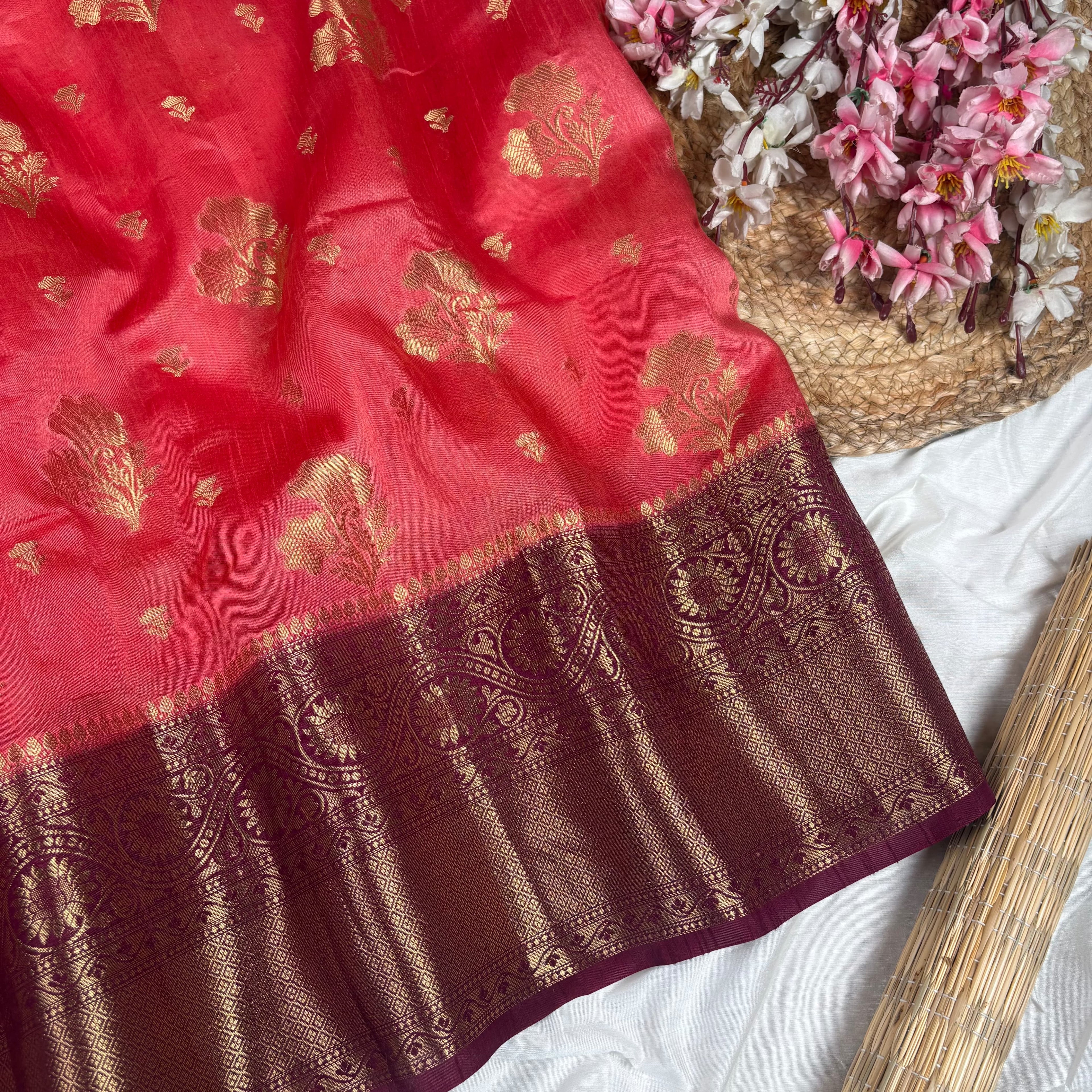Red Banarasi Raw Silk Saree