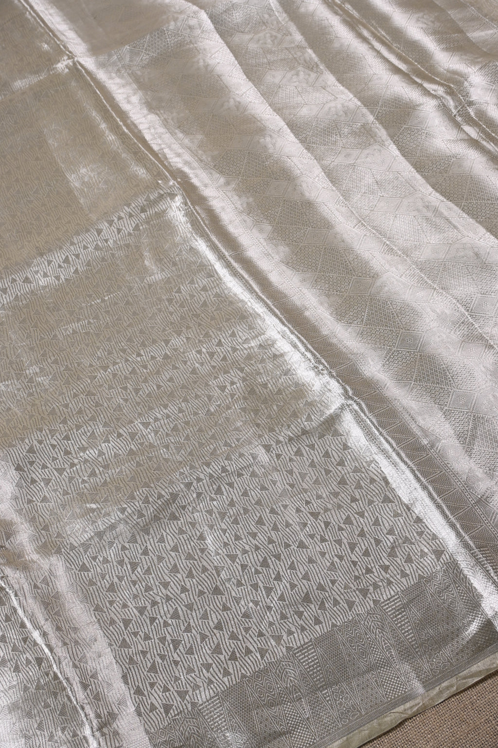 Baby Beige Pure Banarasi Molten Tissue Silk Saree