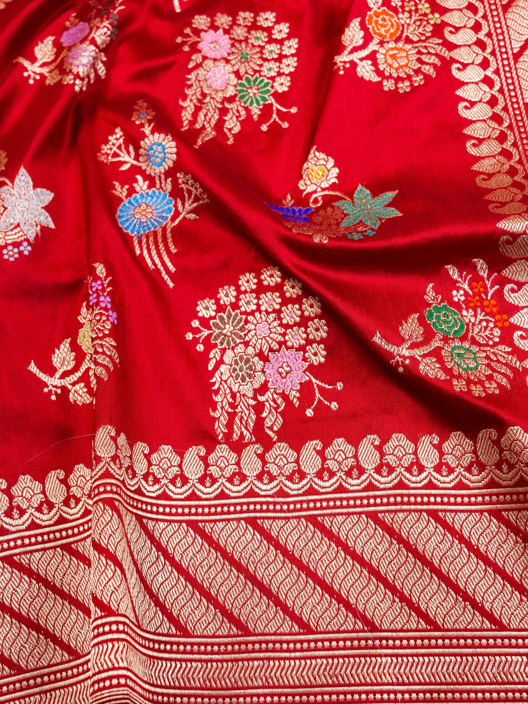 Handwoven Red Banarasi Katan Silk Saree