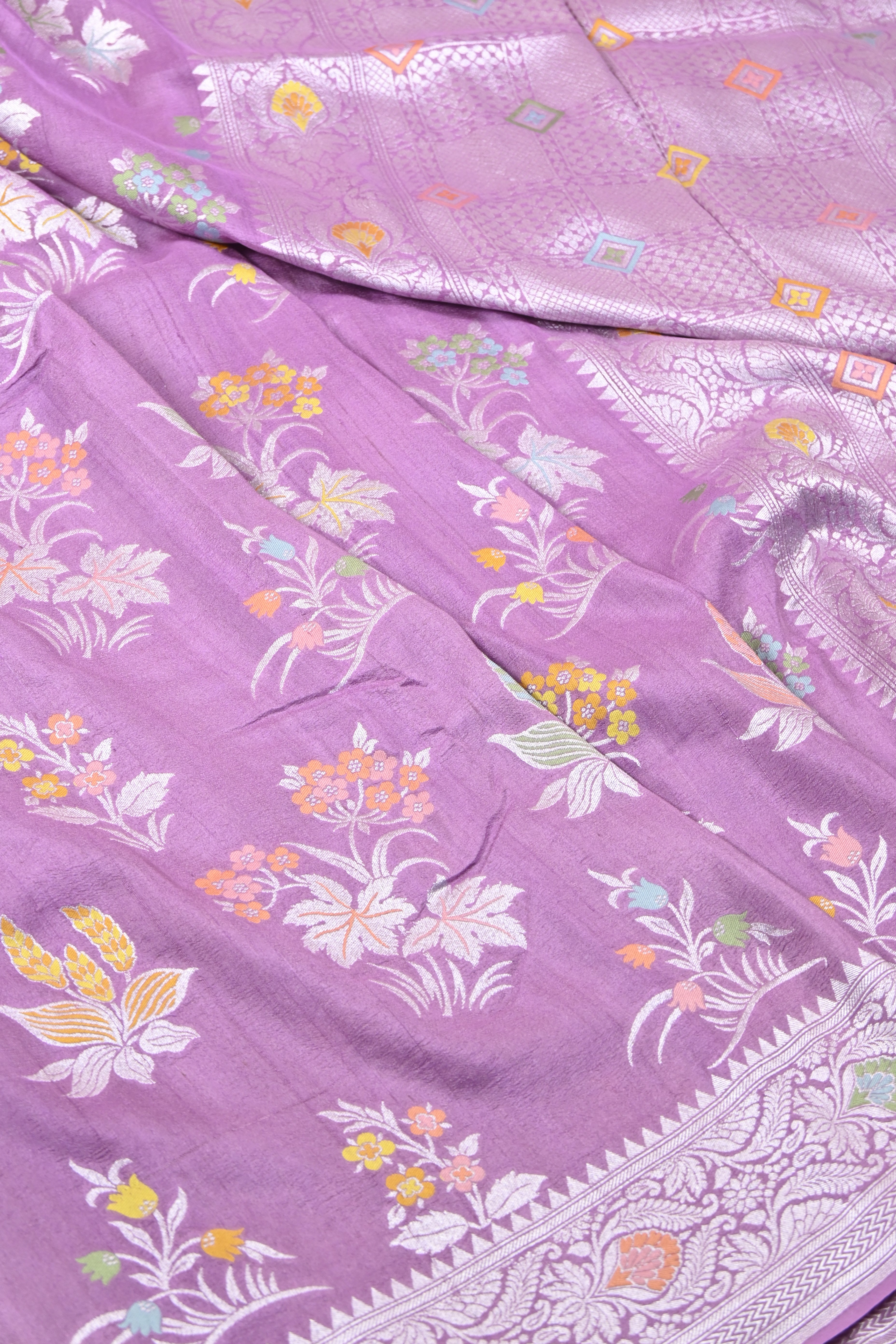 Lilac Pure Banarasi Tussar Georgette Silk Saree