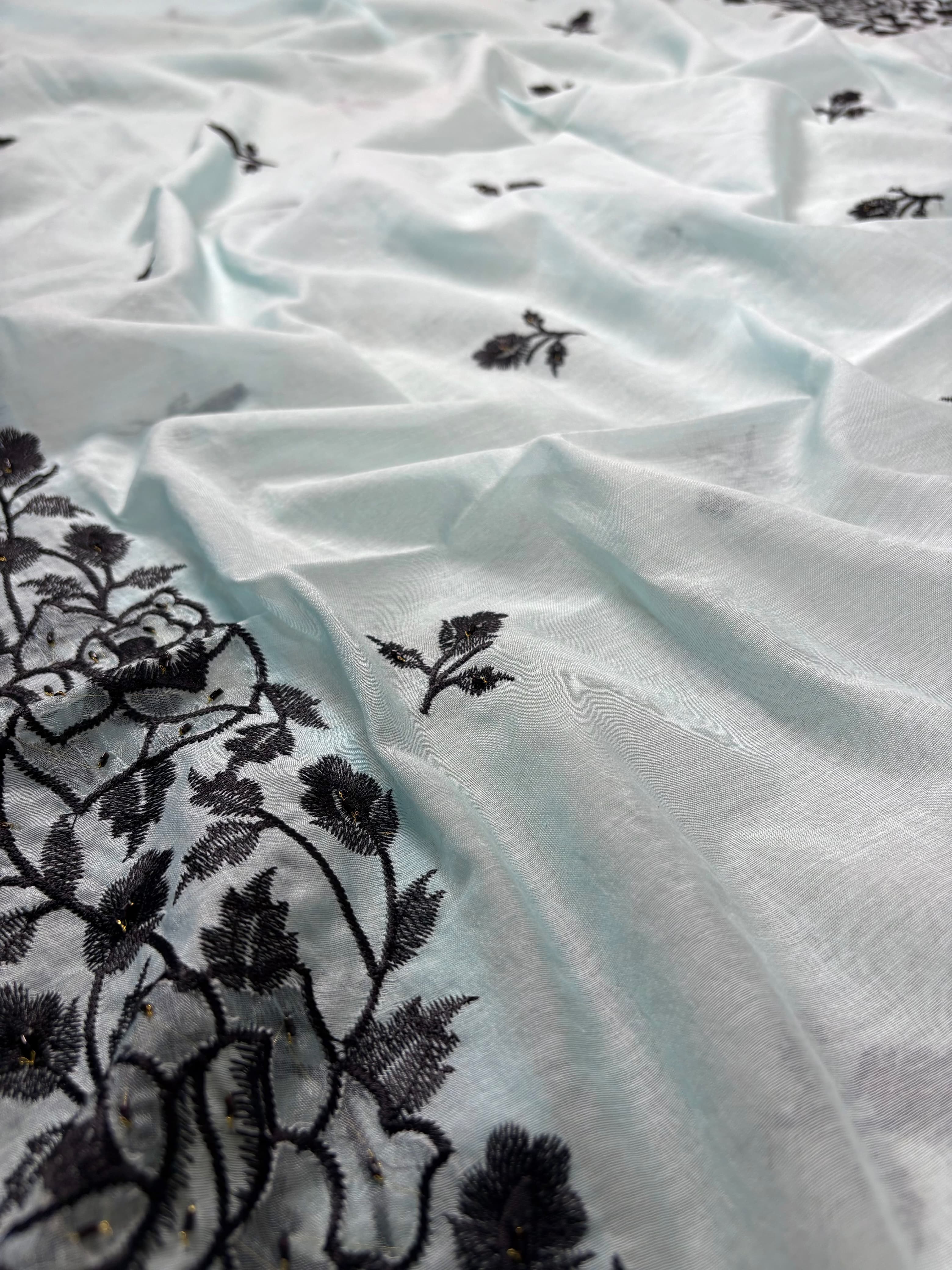 Sky Blue Banarasi Mul-Mul Suit