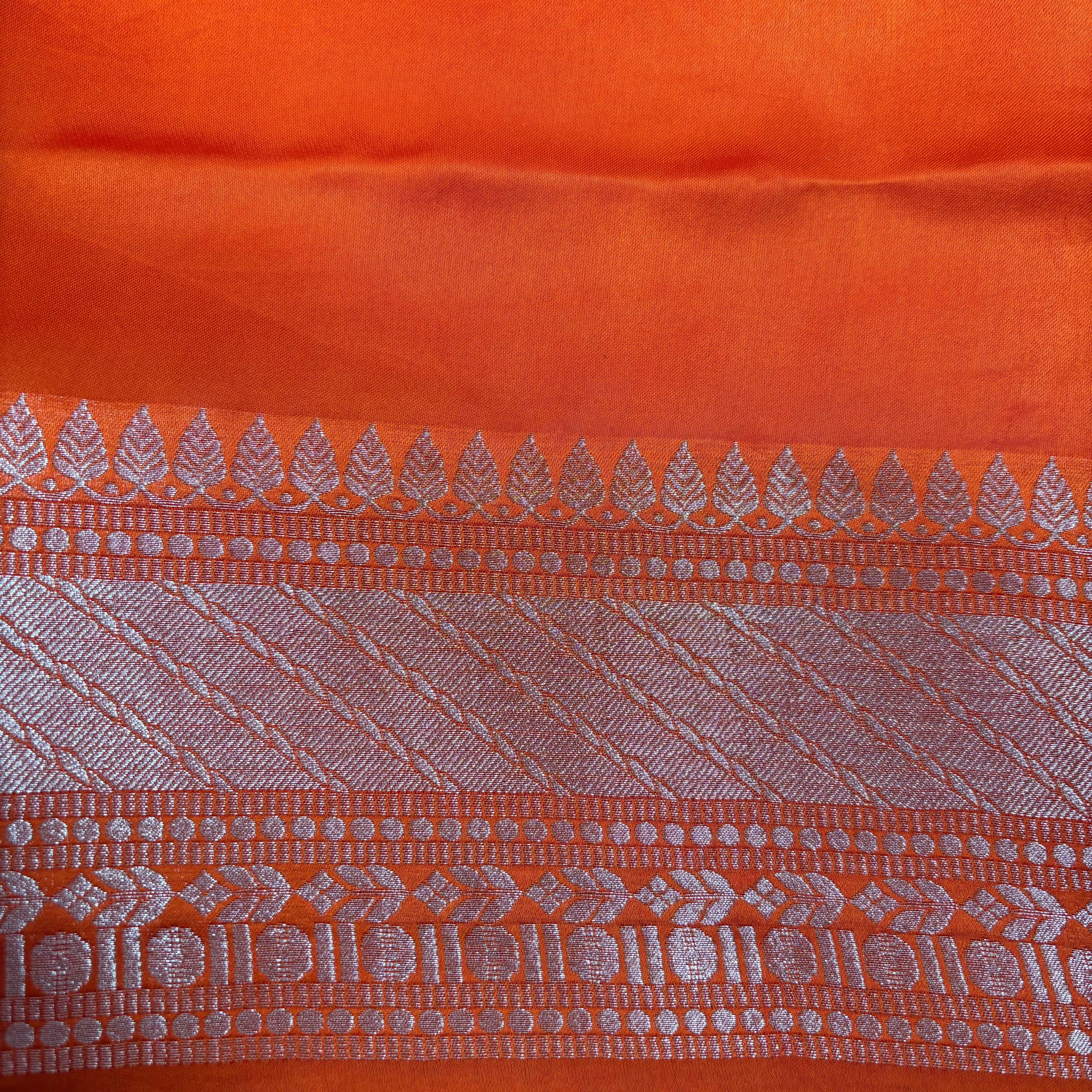 Orange Banarasi Mashru Tanchui Silk Saree
