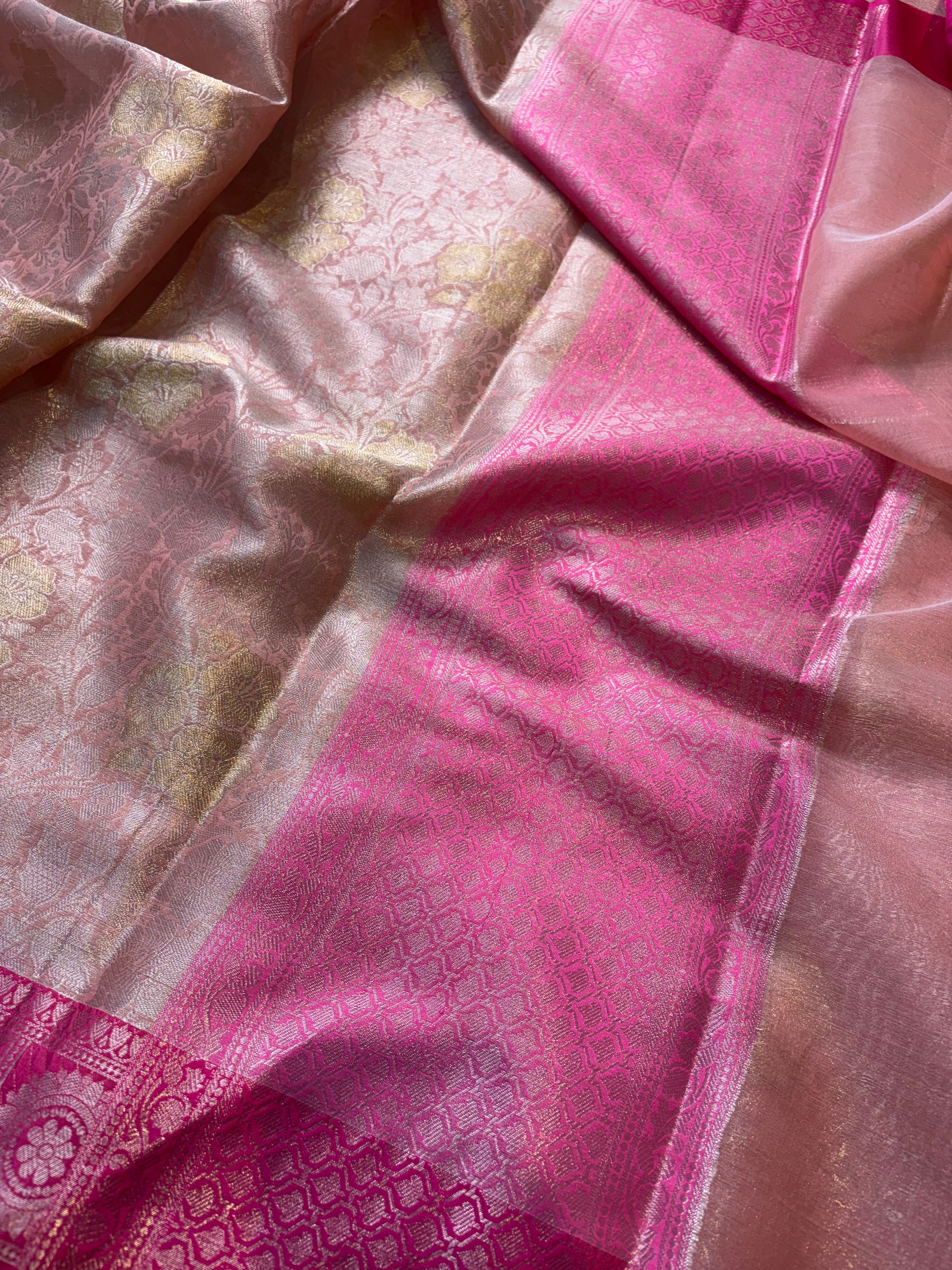 Baby Pink Banarasi Katan Tissue Silk Saree