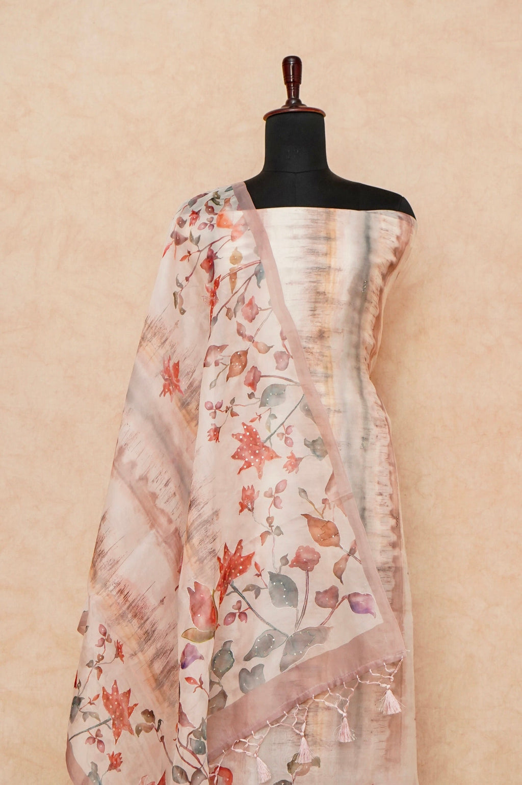 Handwoven Peach Banarasi Organza Silk Suit