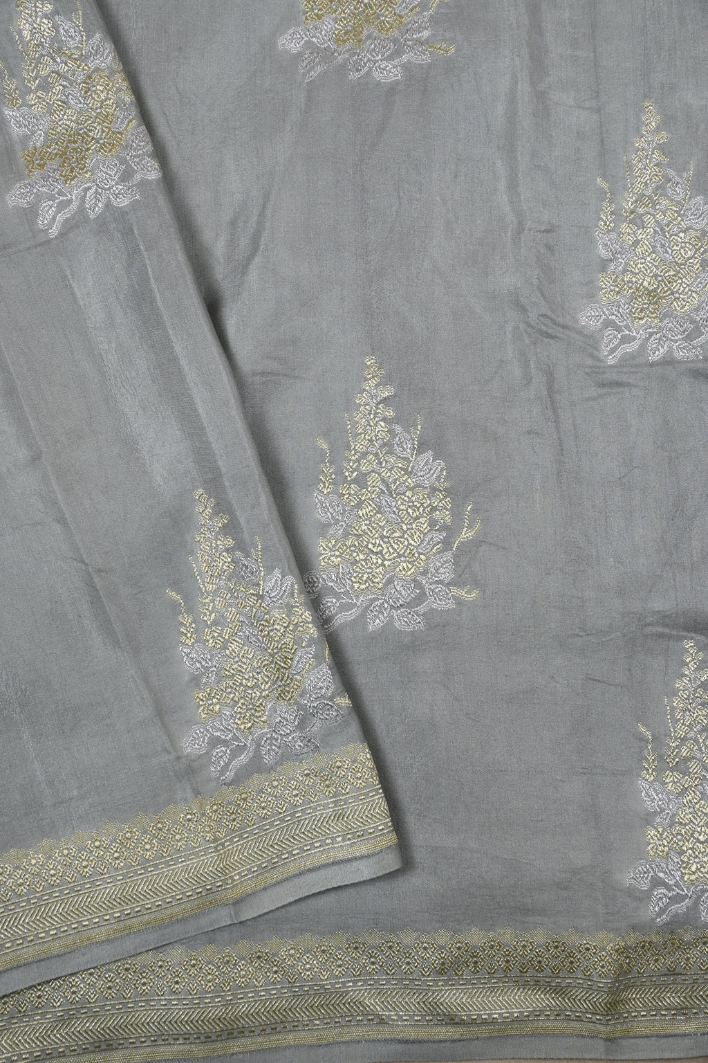 Grey Pure Banarasi Satin Mashru Silk Saree