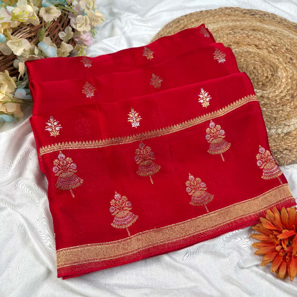 Red Banarasi Mashru Satin Silk Saree
