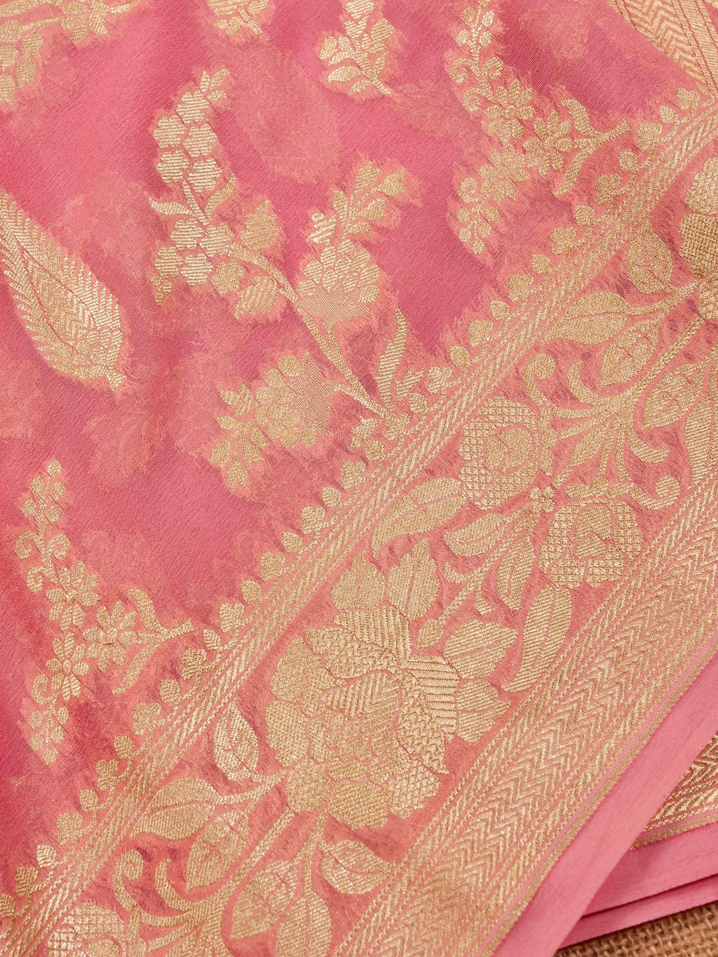Handwoven Peach Banarasi Khaddi Silk Saree