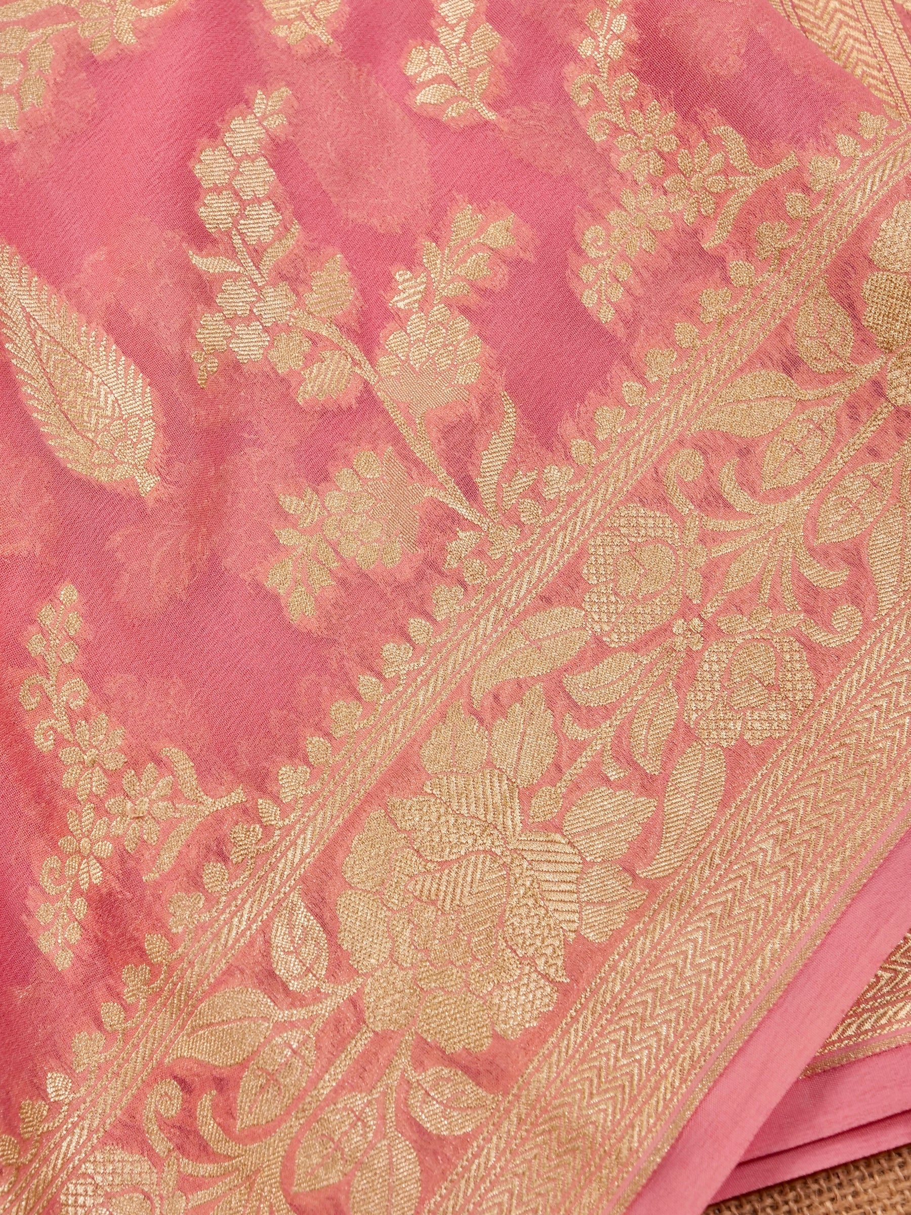 Handwoven Peach Banarasi Khaddi Silk Saree