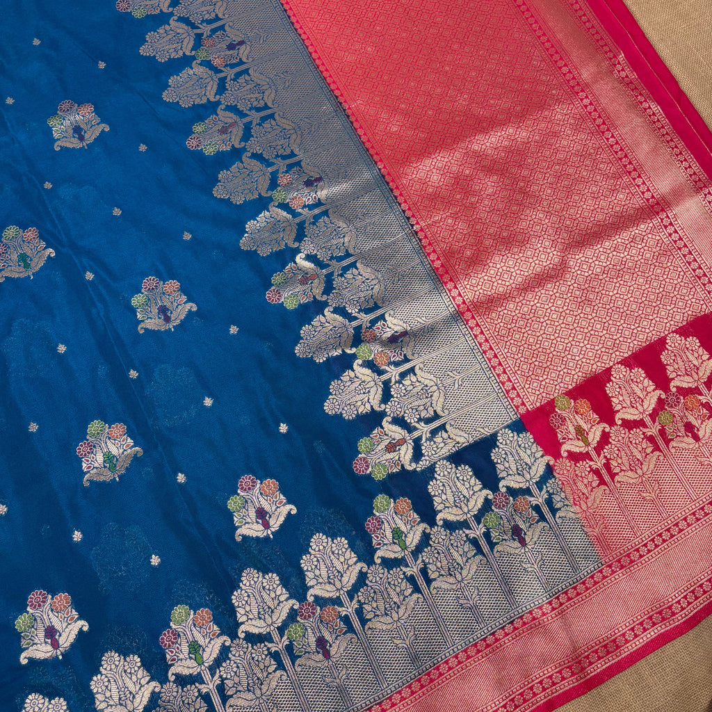 Blue Banarasi Crepe Georgette Silk Saree