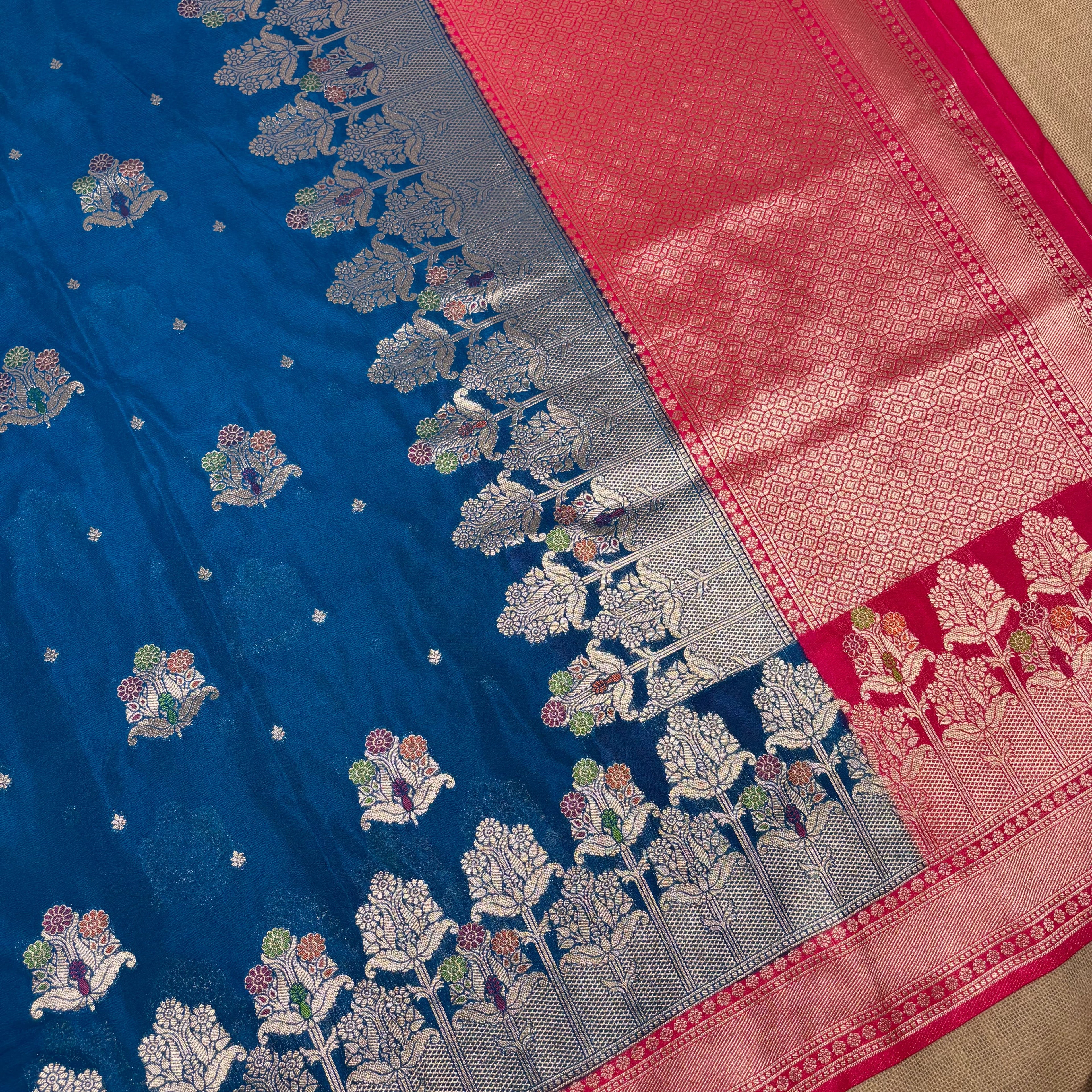 Blue Banarasi Crepe Georgette Silk Saree