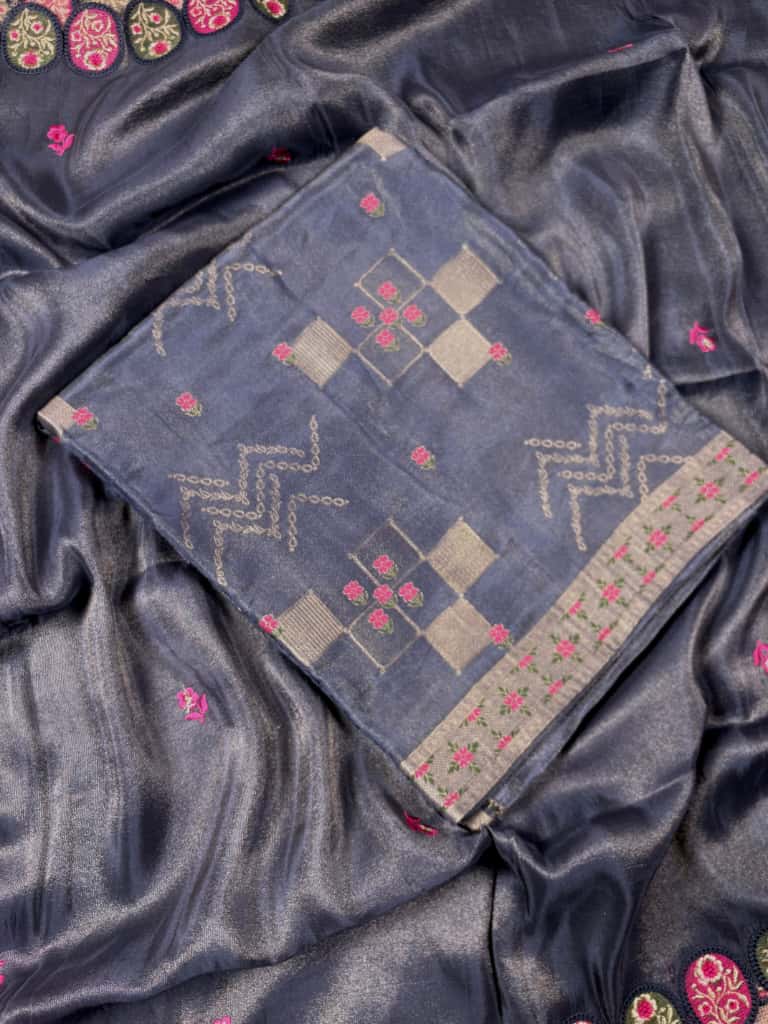 Navy Blue Banarasi Soft Georgette Tissue Suit