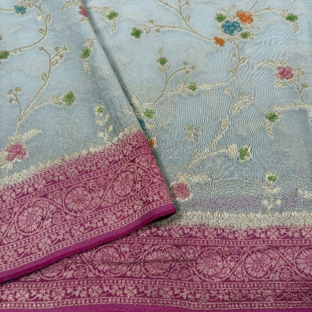 Grey Banarasi Viscose Georgette Silk Saree