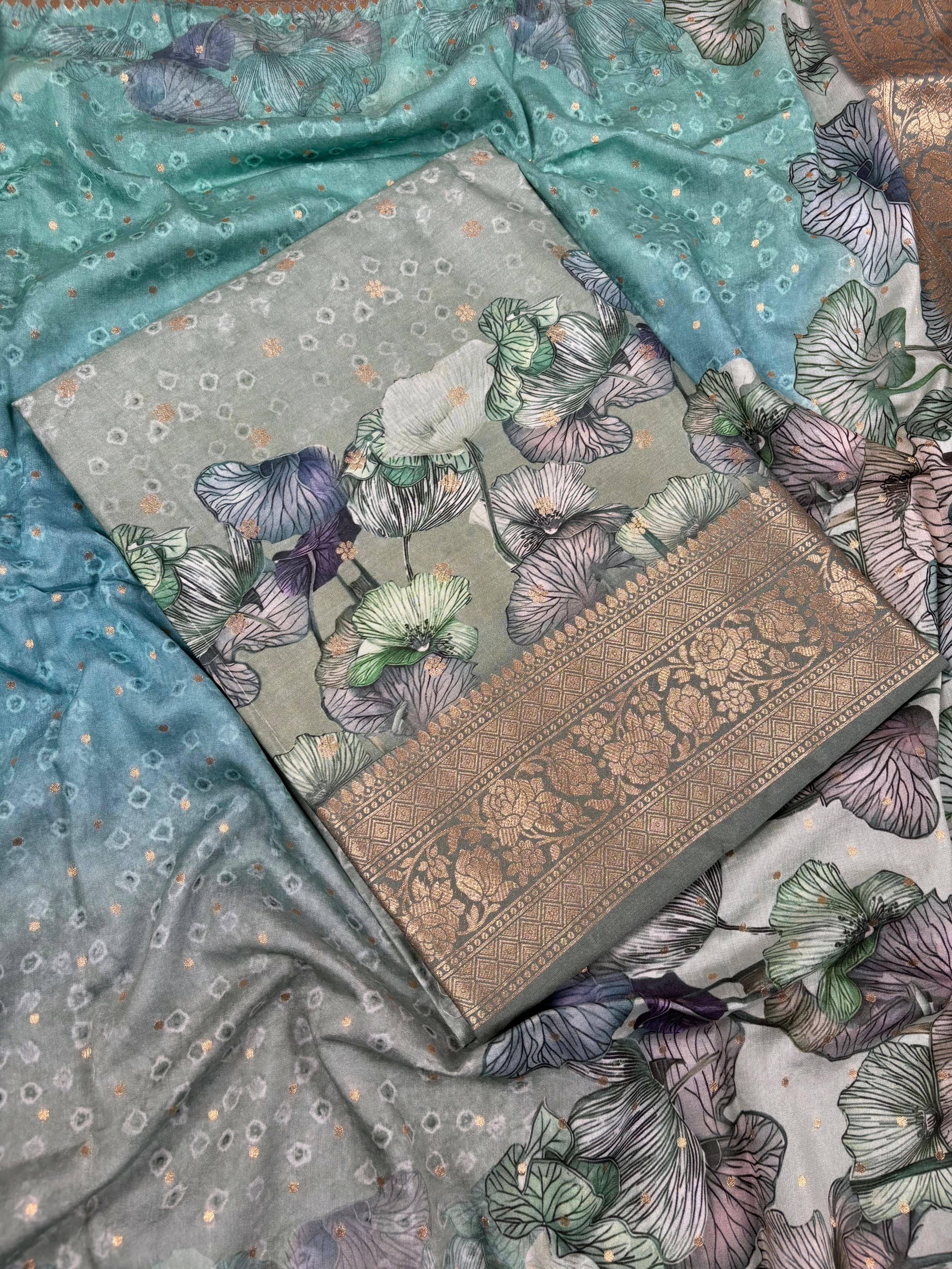 Grey Banarasi Mulberry Silk Suit